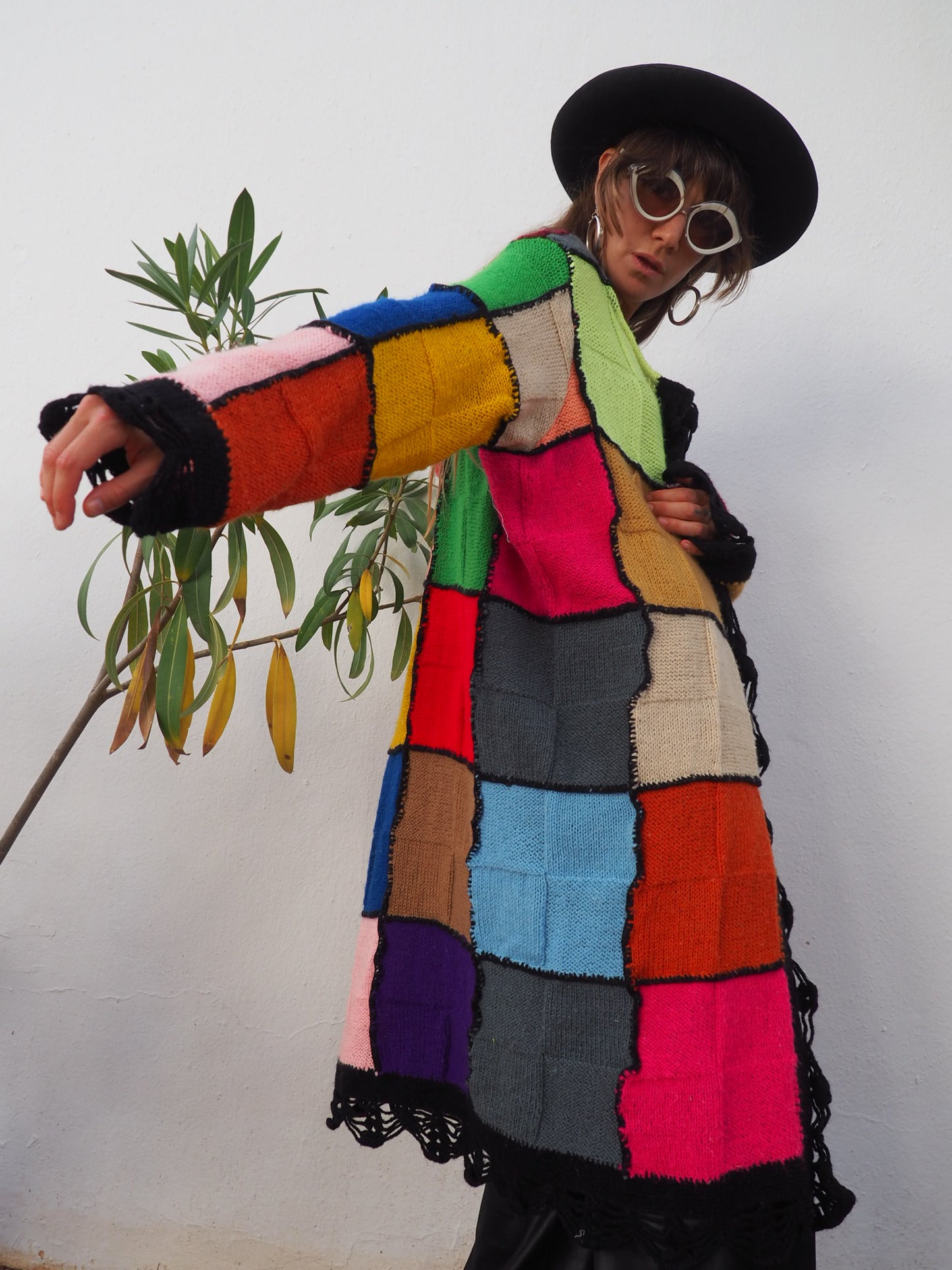 colourful waistcoat, Vintage Crochet Jacket, up cycled jacket , handmade jacket, striped jacket , vintage jacket, 1970s jacket , long waistcoat, slow fashion , sustainable fashion, vintage shop, ibiza vintage shop, ibiza style, bohemian jacket, boho jacket, colourful jacket, festival jacket, hippie style, 70s clothing, original vintage, recycled fashion brand, sustainable fashion brand, slow fashion brand, rainbow fashion, knitted jacket, woven jacket, winter jacket, granny crochet, granny squares