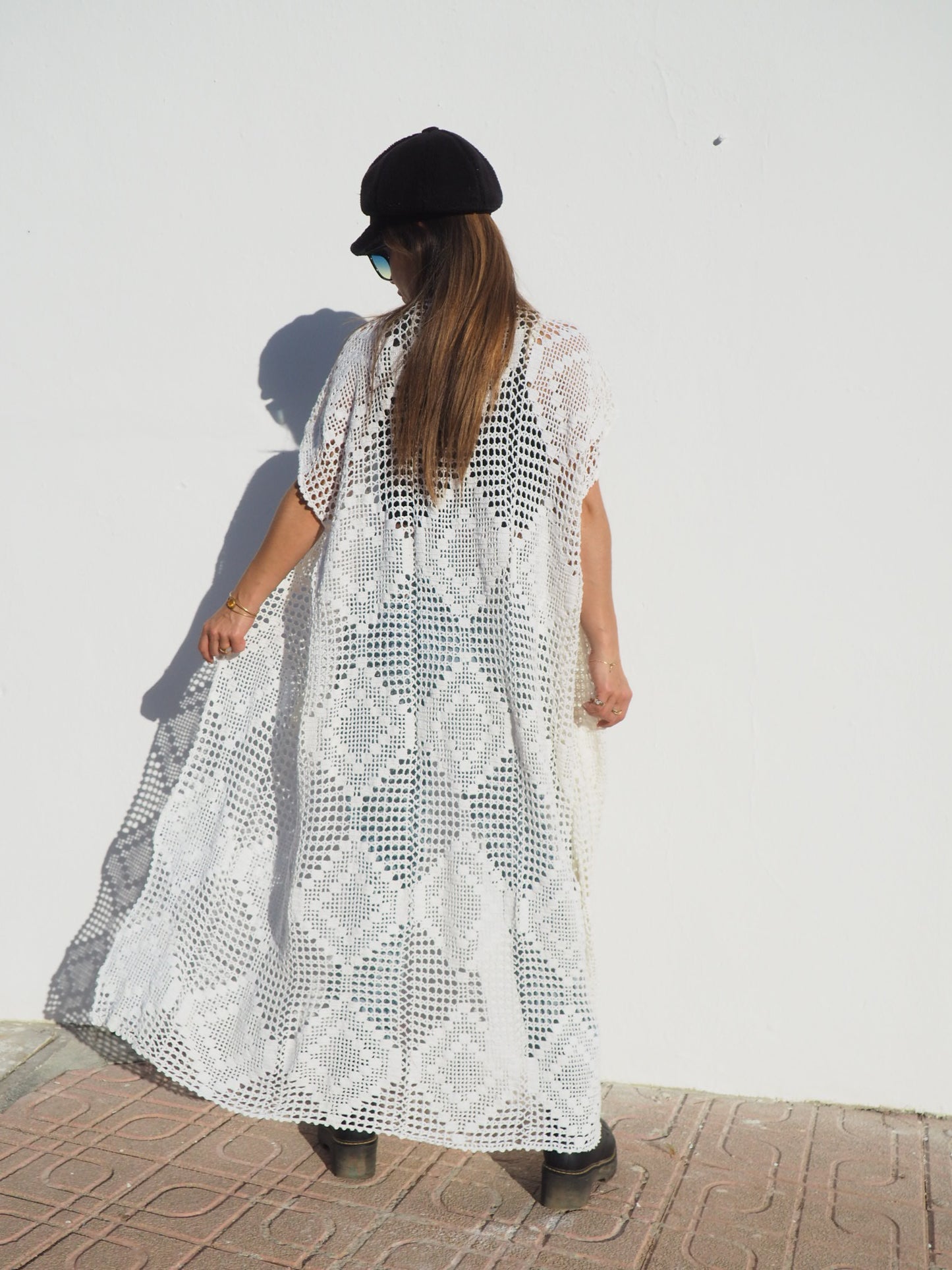 Unique white handmade crochet jacket up-cycled by vagabond ibiza