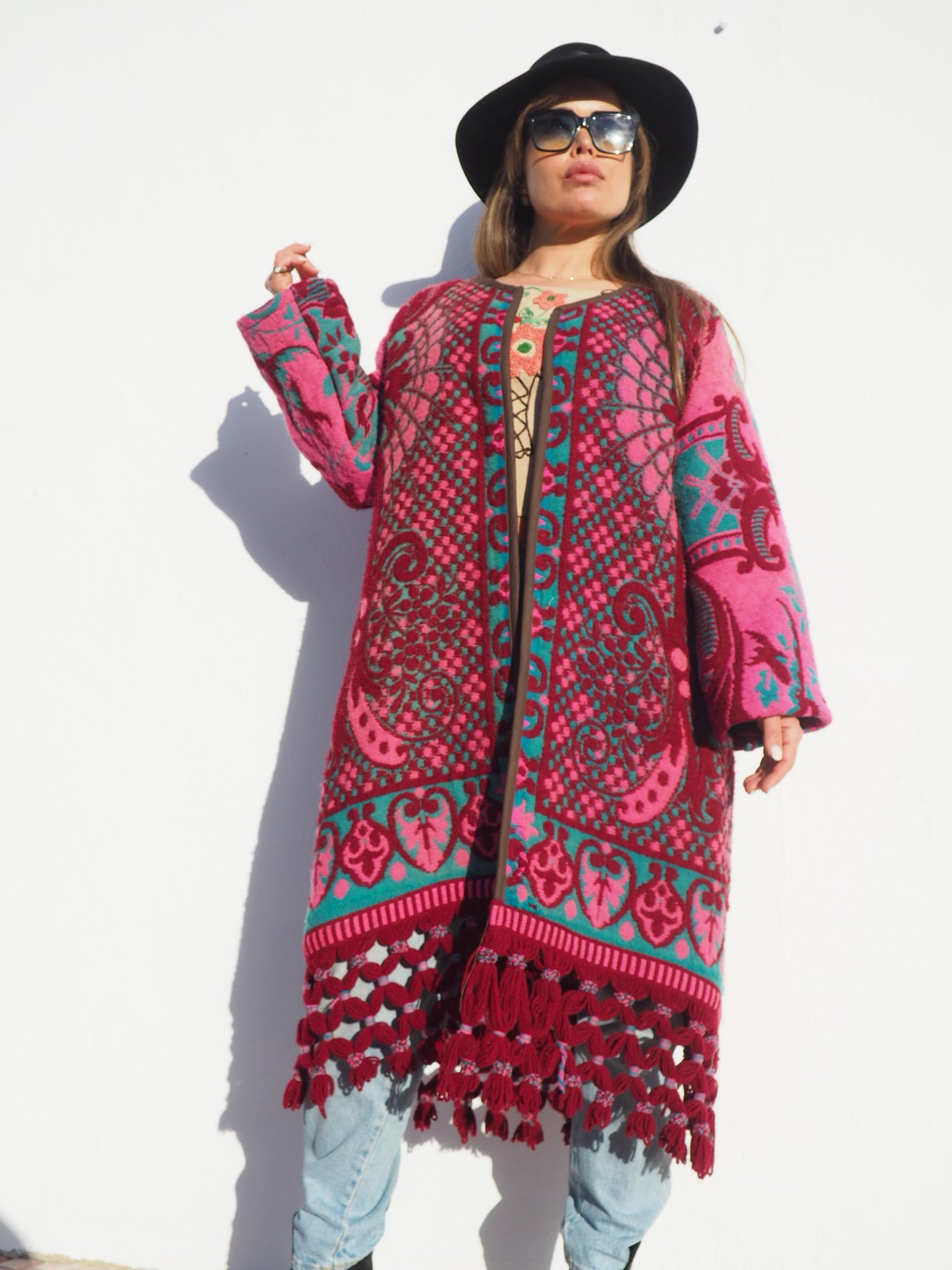 Amazing vintage woven tapestry jacket with insane oversize tassel trim up-cycled by Vagabond Ibiza