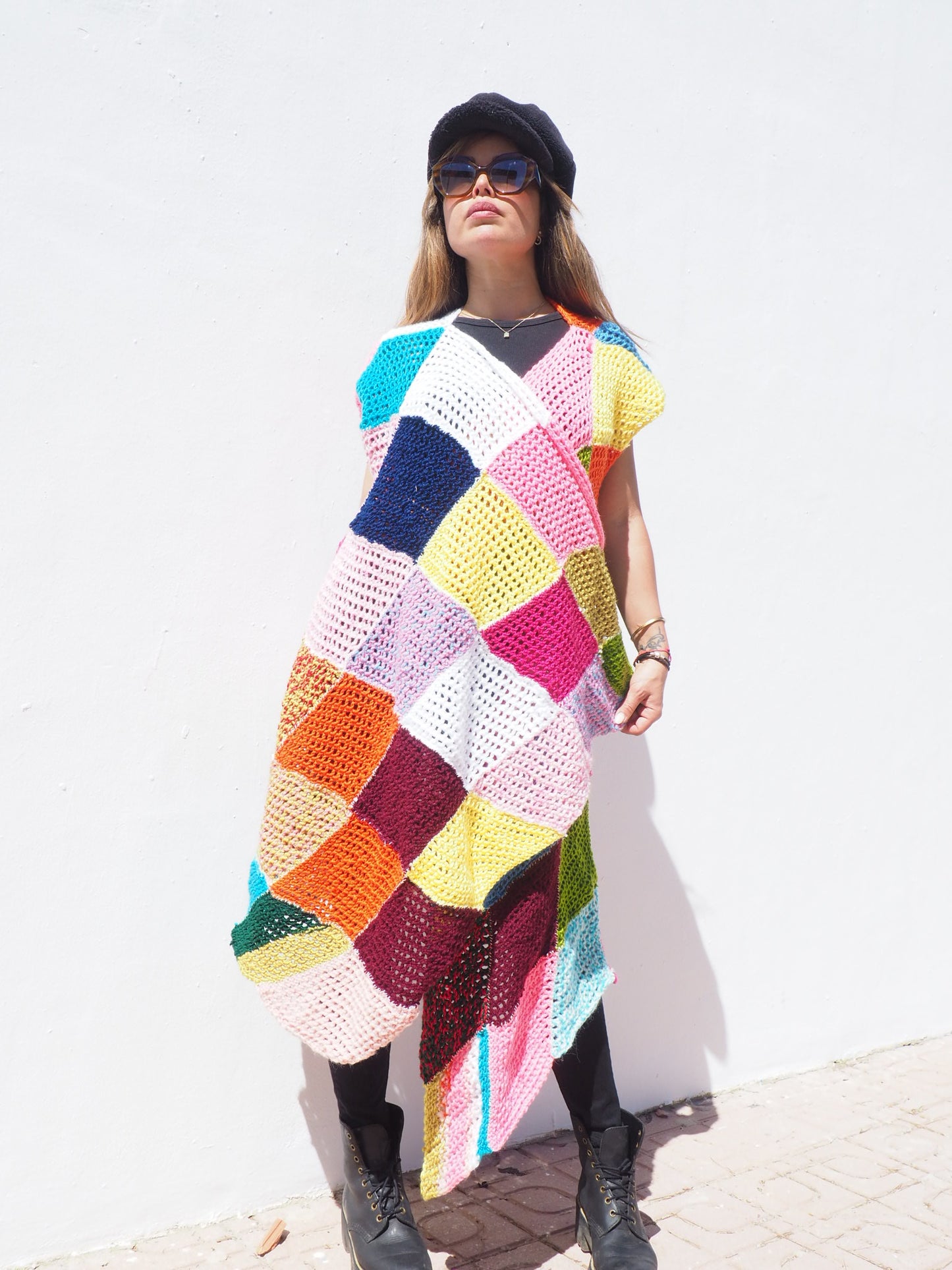 Very colourful handmade vintage crochet waistcoat by up-cycled by Vagabond Ibiza.