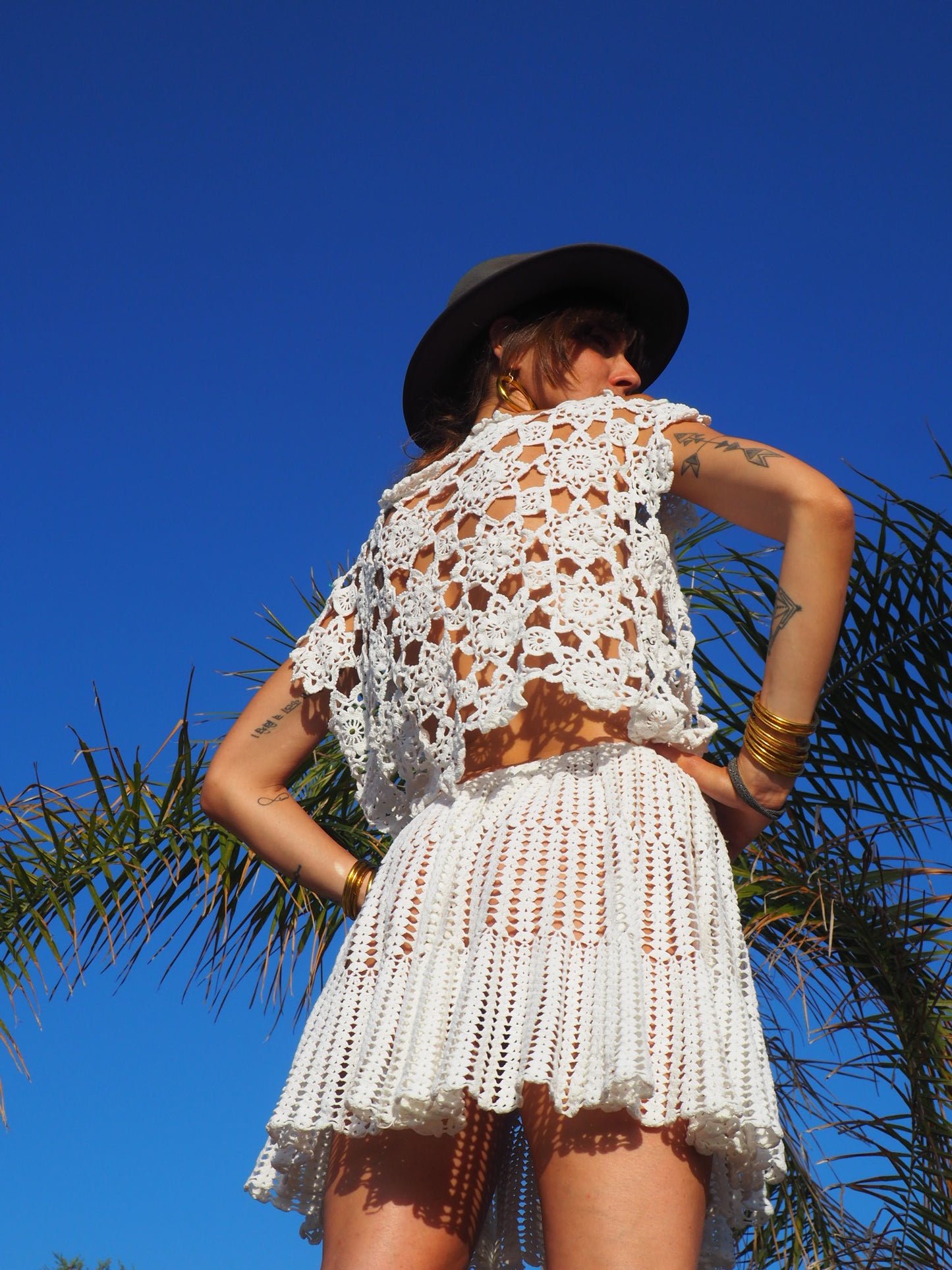 Vintage antique lace crochet up-cycled top made by Vagabond Ibiza