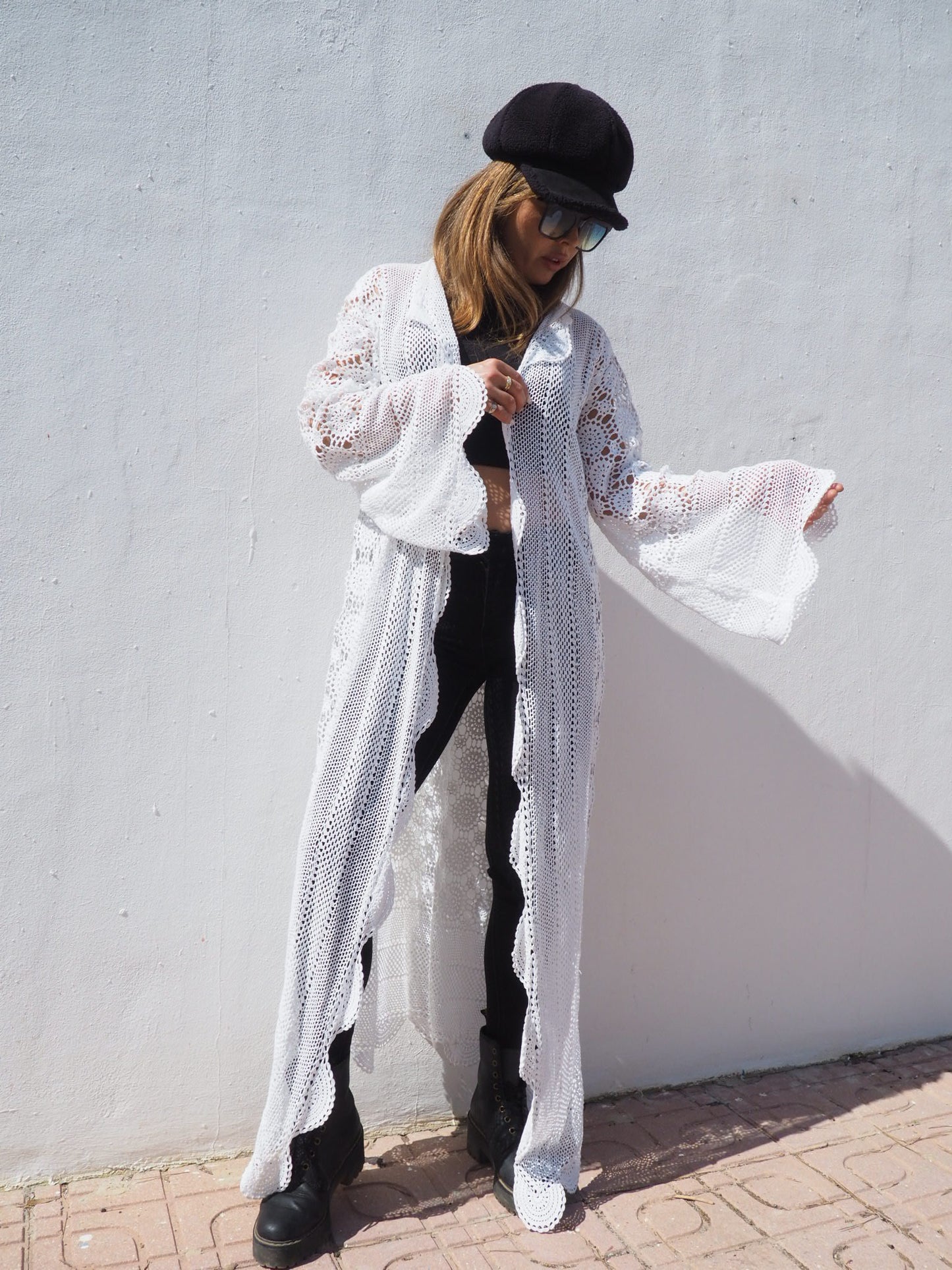 Vintage handmade cotton crochet jacket up-cycled by vagabond ibiza