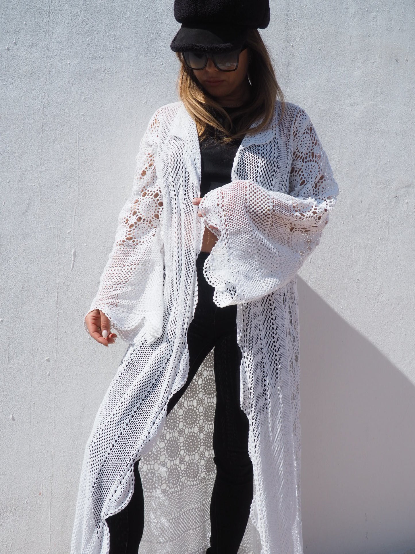 Vintage handmade cotton crochet jacket up-cycled by vagabond ibiza