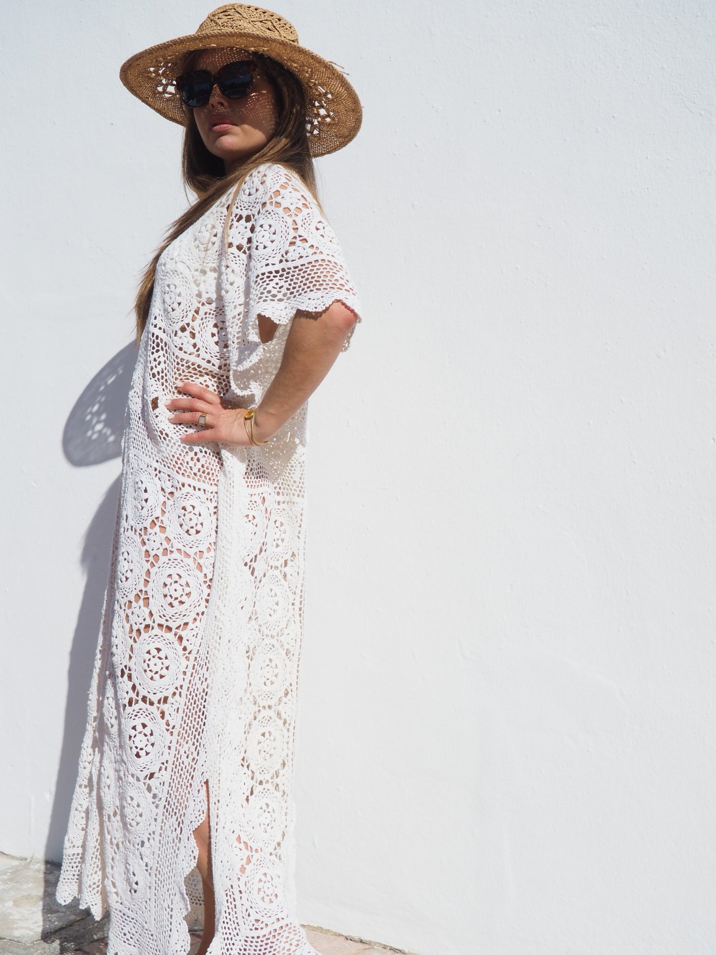 Very cool oversized beach dress hand made crochet up-cycled by Vagabond Ibiza.