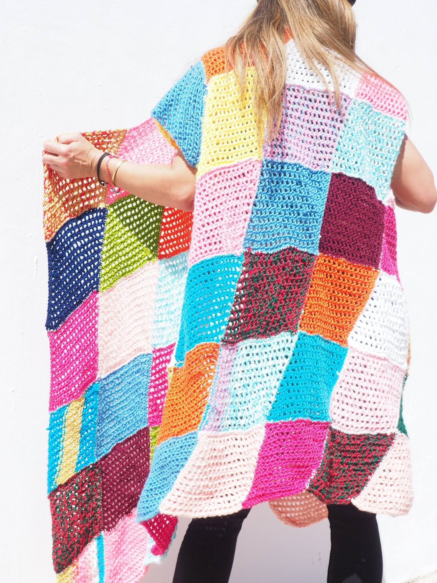 Very colourful handmade vintage crochet waistcoat by up-cycled by Vagabond Ibiza.