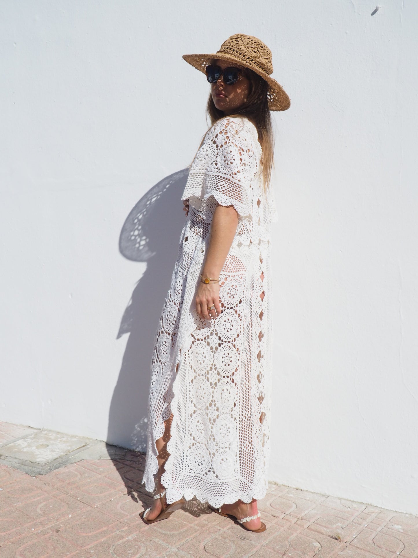 Very cool oversized beach dress hand made crochet up-cycled by Vagabond Ibiza.