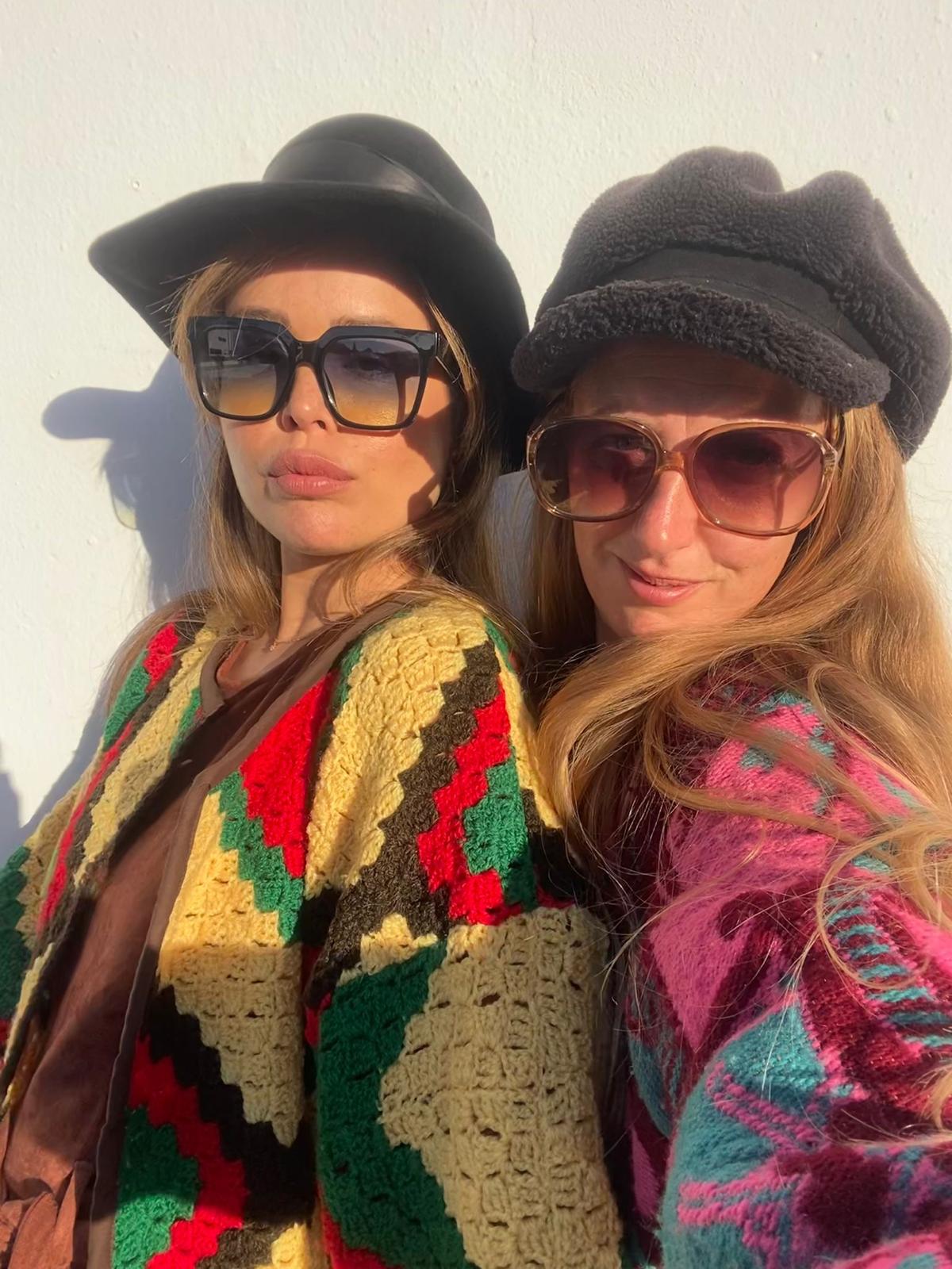 Vintage handmade crochet textiles in yellow green and brown up-cycled jacket by Vagabond Ibiza.