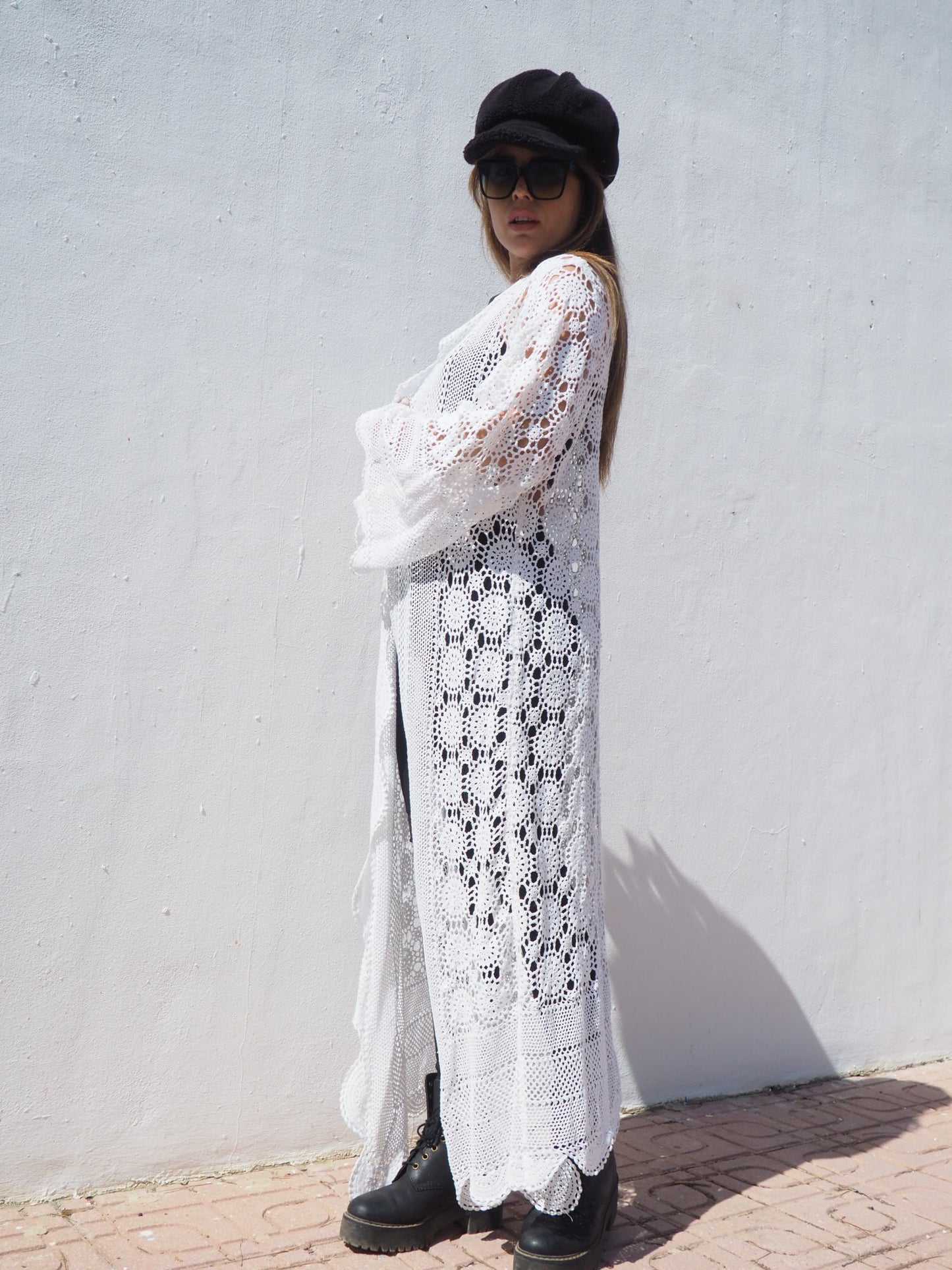 Vintage handmade cotton crochet jacket up-cycled by vagabond ibiza