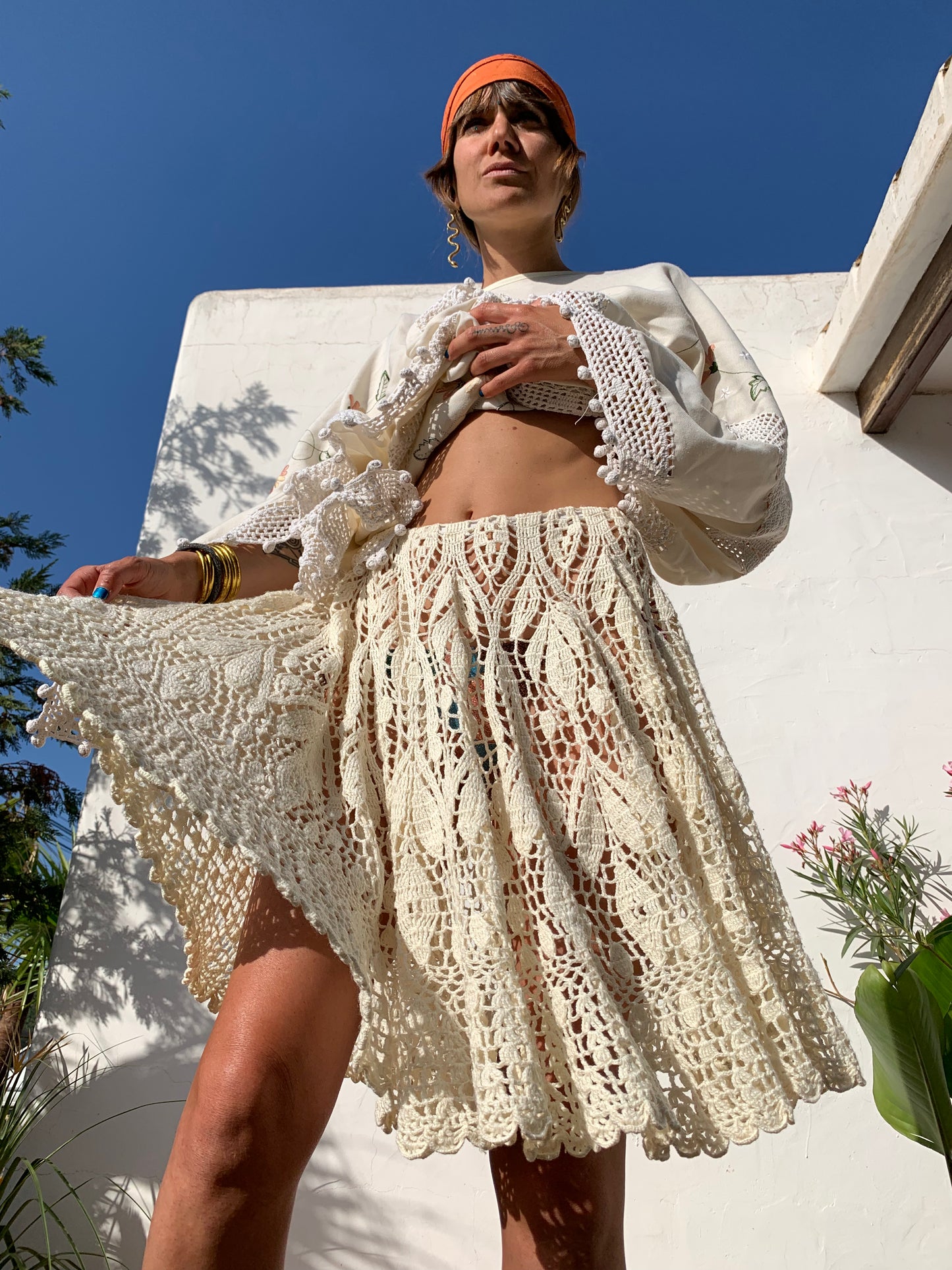 Antique Lace up-cycled skirt made in Ibiza by Vagabond Ibiza