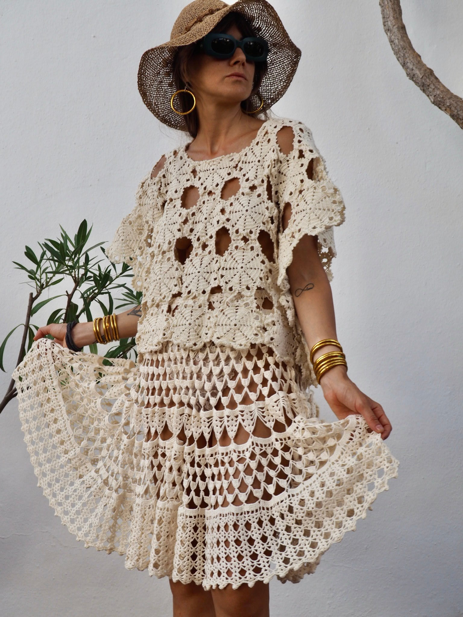 Lace Crochet Flower Dress Blue Multi Crochet Lace Ruffle Midi