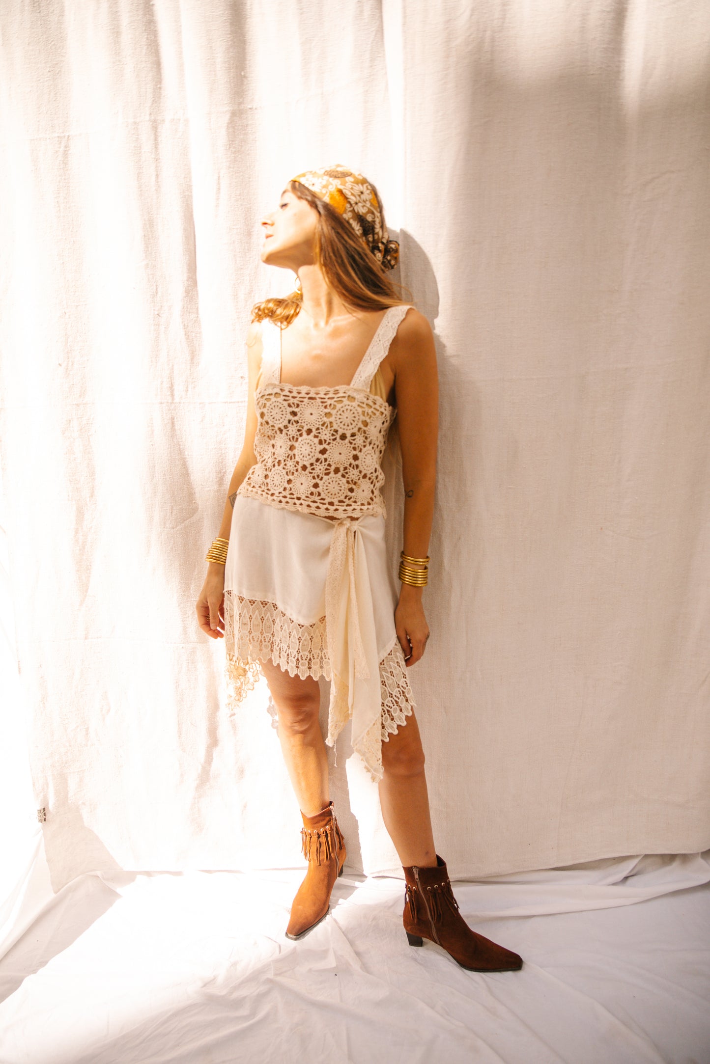 Up-cycled Vintage Silk & Cotton Crochet Top – Handmade by Vagabond Ibiza