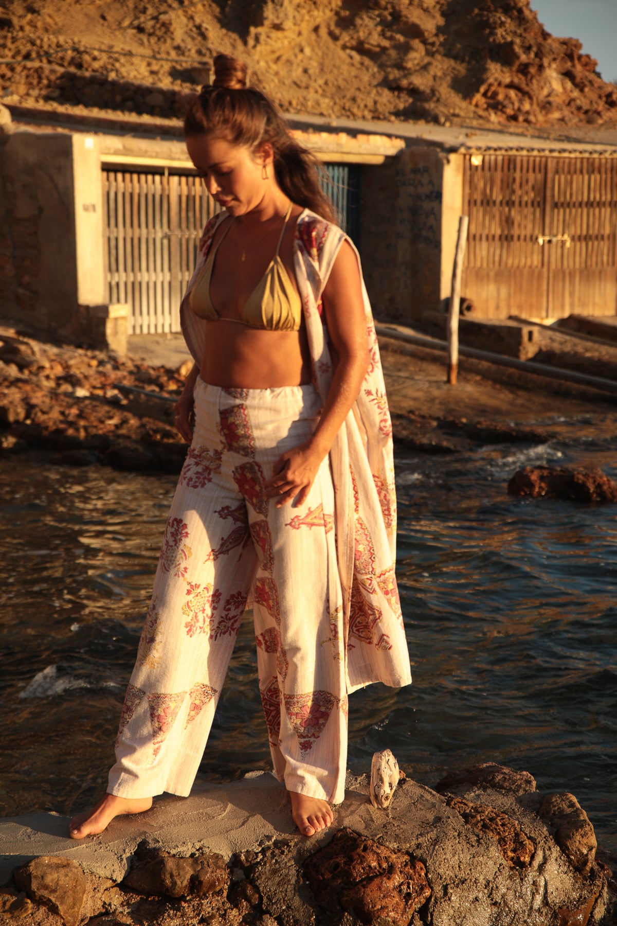 Vintage Indian cotton block printed textiles 2 piece set made by Vagabond Ibiza