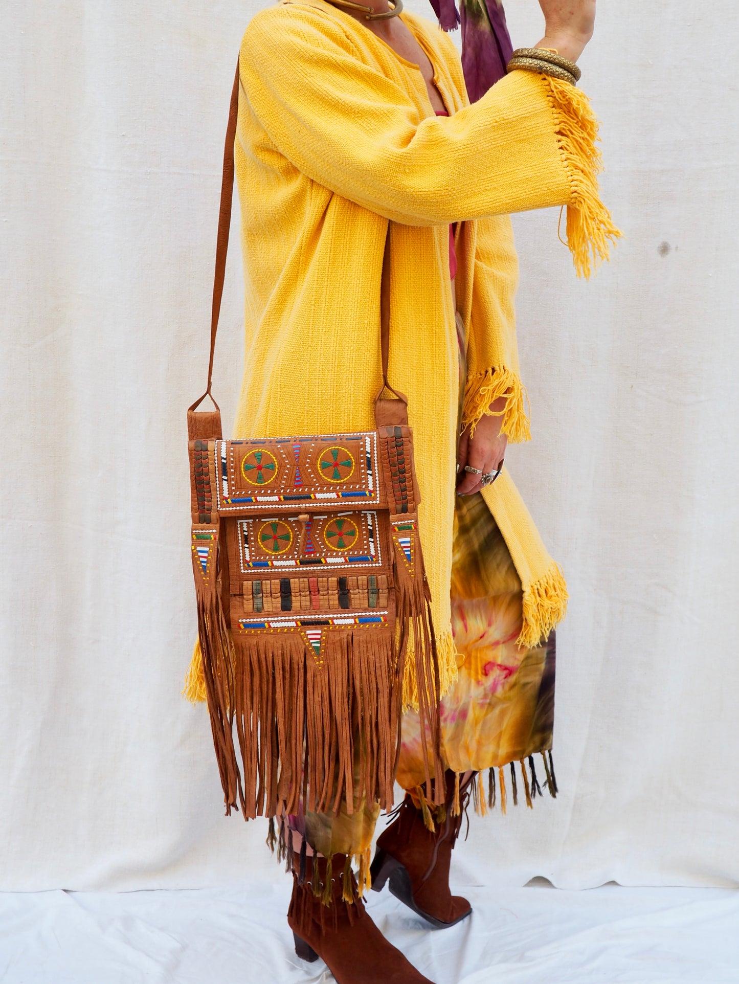 Vintage 1970s Leather Bag with Embroidery & Tassels – Bohemian Collector’s Item