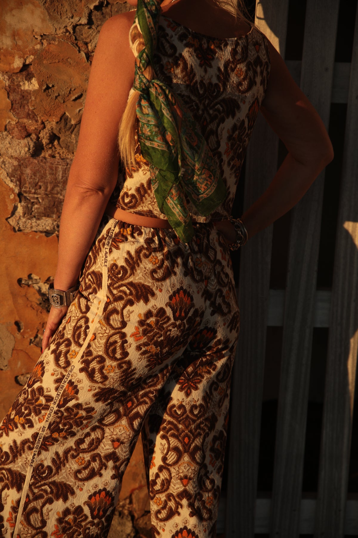 Vintage textiles up-cycled crop top made by vagabond Ibiza pants available separately