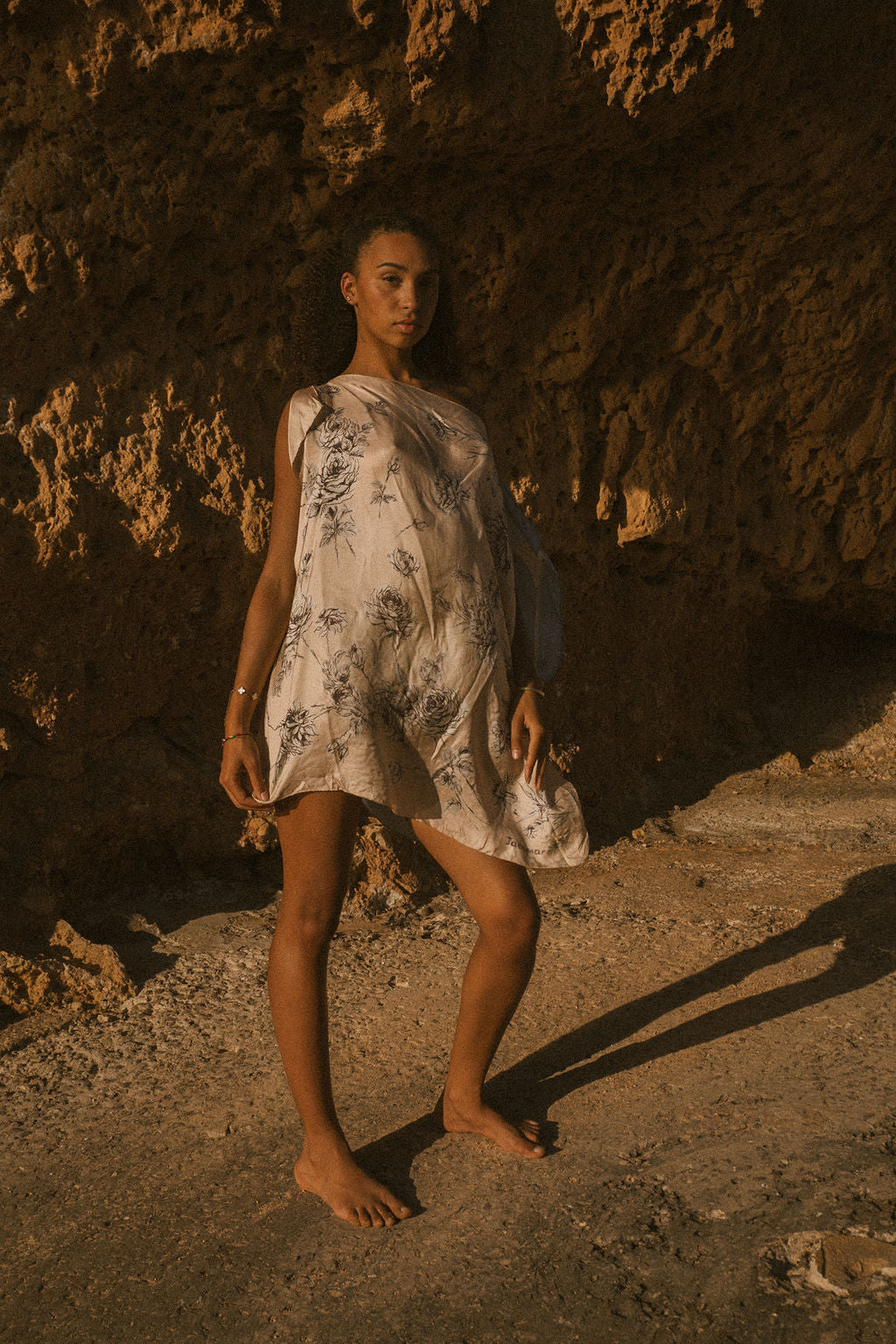 Blue and Cream Scarf Dress – Vintage Silk Sari Print Panel Dress