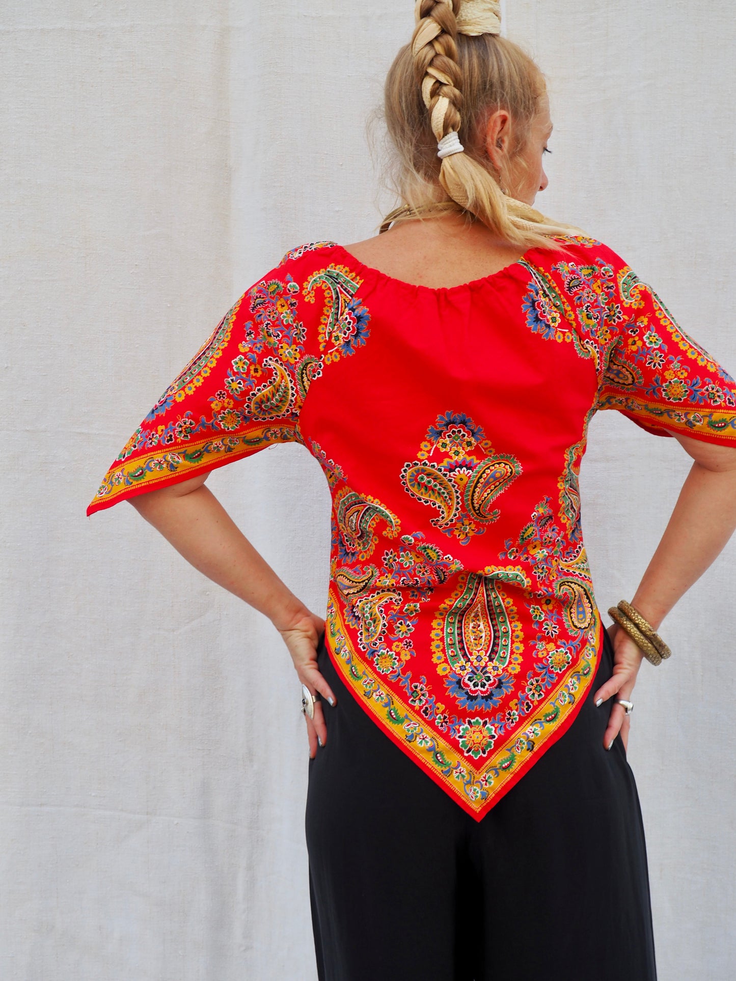 Upcycled 1970s Vintage Paisley Scarf Top – Handmade by Vagabond Ibiza