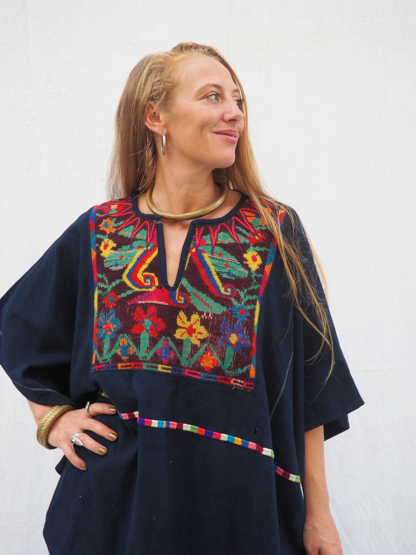 Vintage Guatemalan Oversized Poncho with Traditional Woven Embroidery
