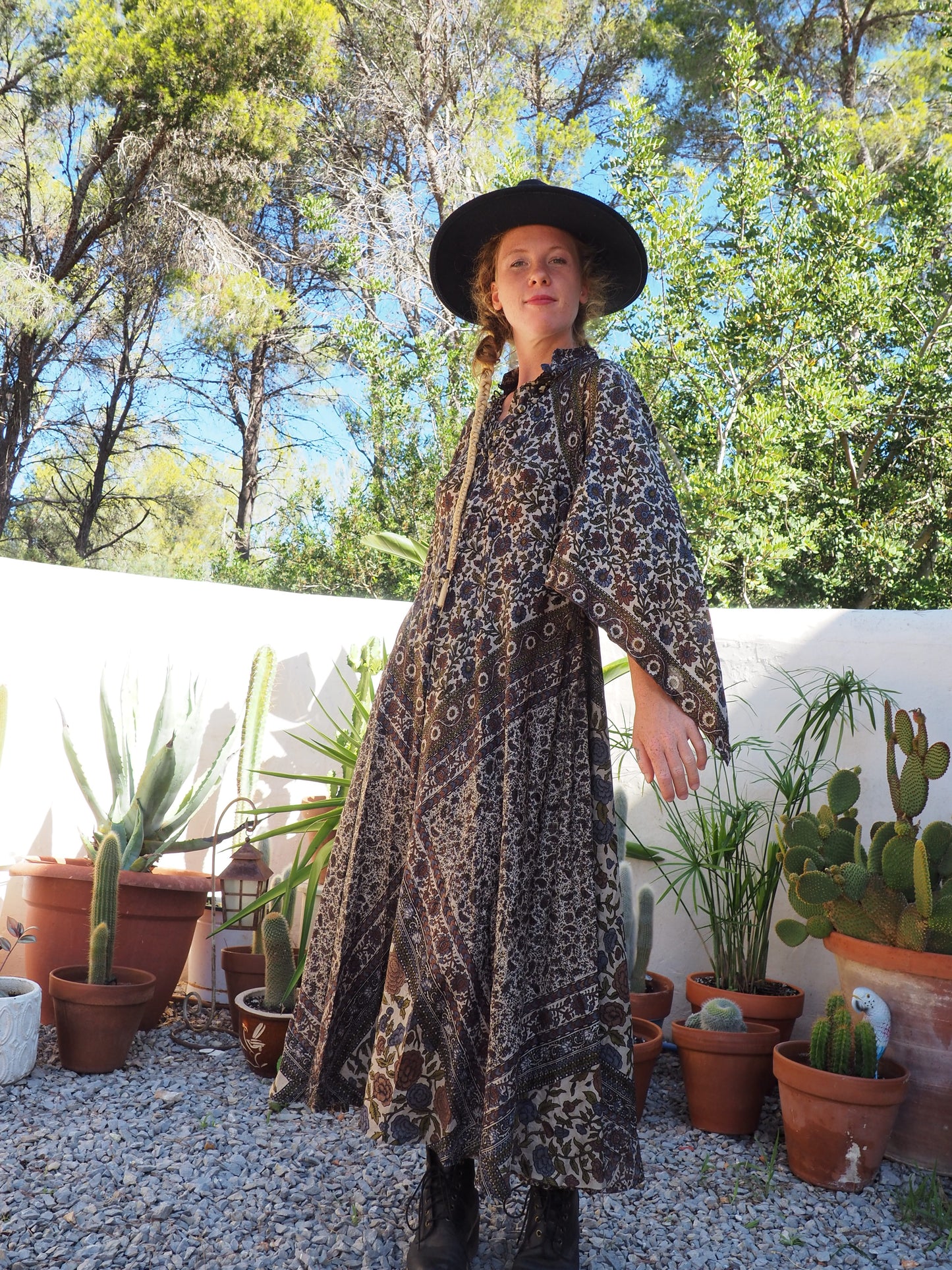 Original vintage Indian 1970’s Phool silk block printed dress a really special unique dress made from beautiful silk