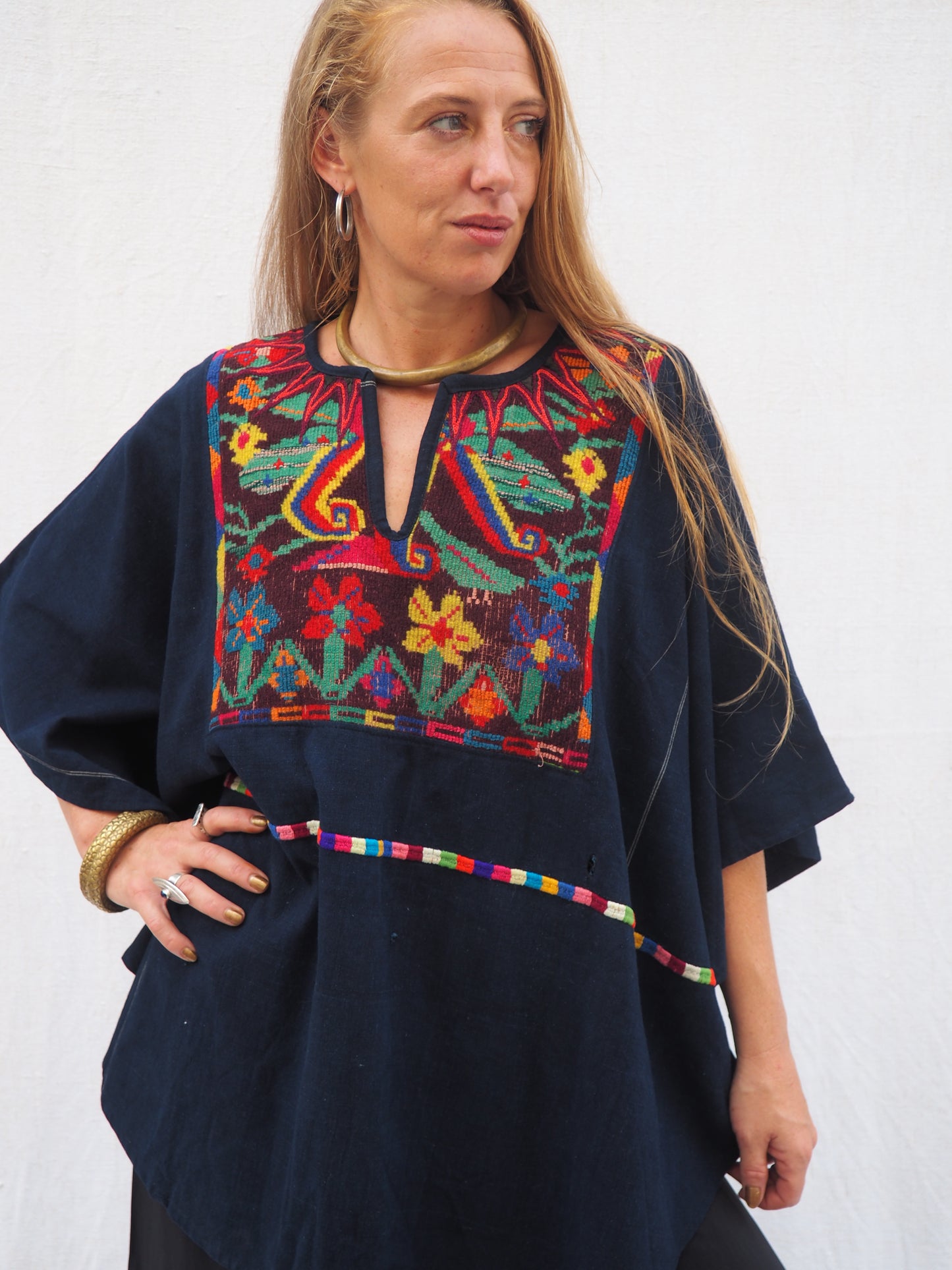 Vintage Guatemalan Oversized Poncho with Traditional Woven Embroidery