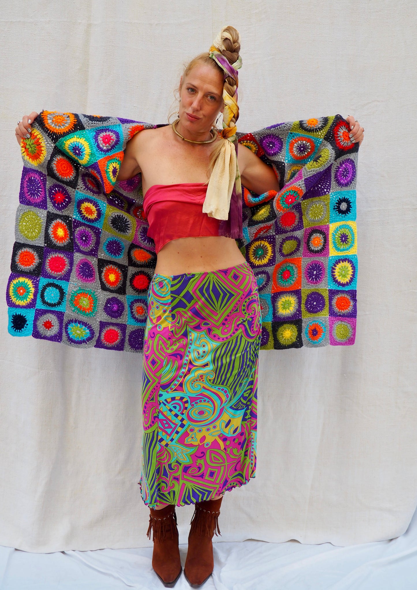 Up-cycled Vintage Wool Granny Crochet Waistcoat – Handmade by Vagabond Ibiza