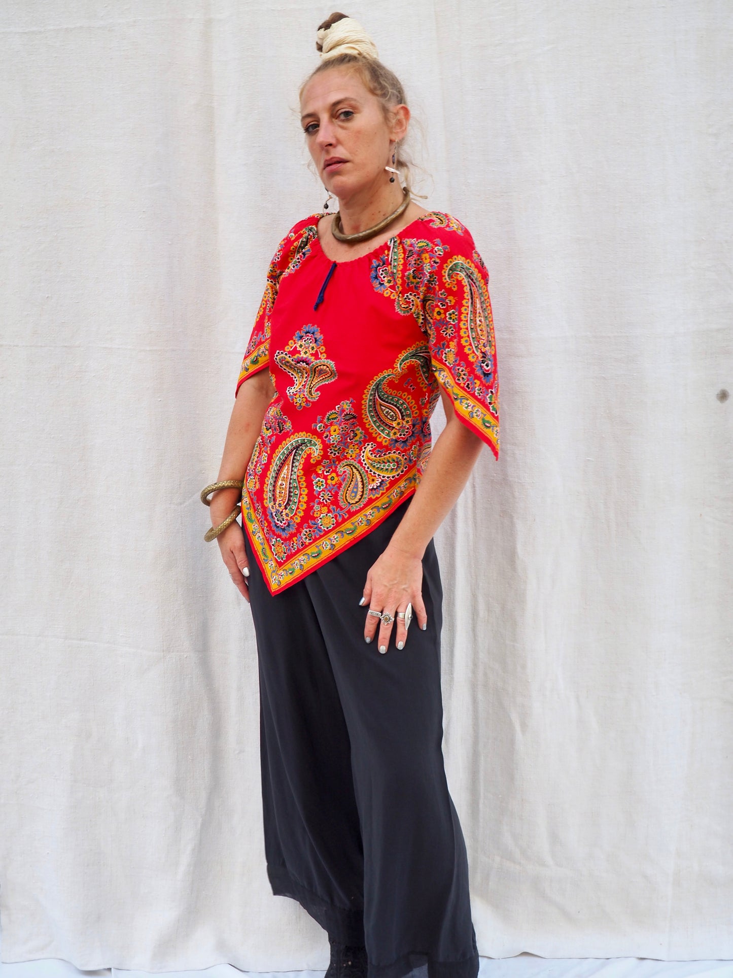 Upcycled 1970s Vintage Paisley Scarf Top – Handmade by Vagabond Ibiza