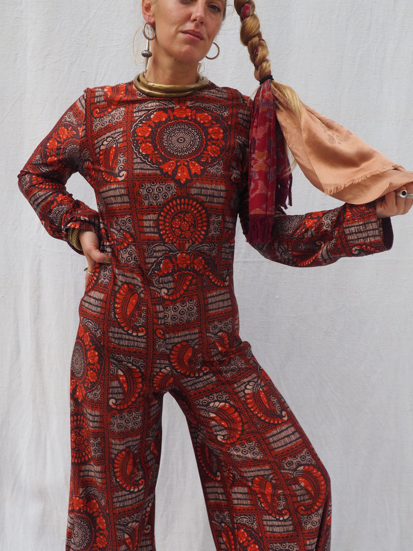 Vintage 1970s Polyester Jumpsuit with Back Zip