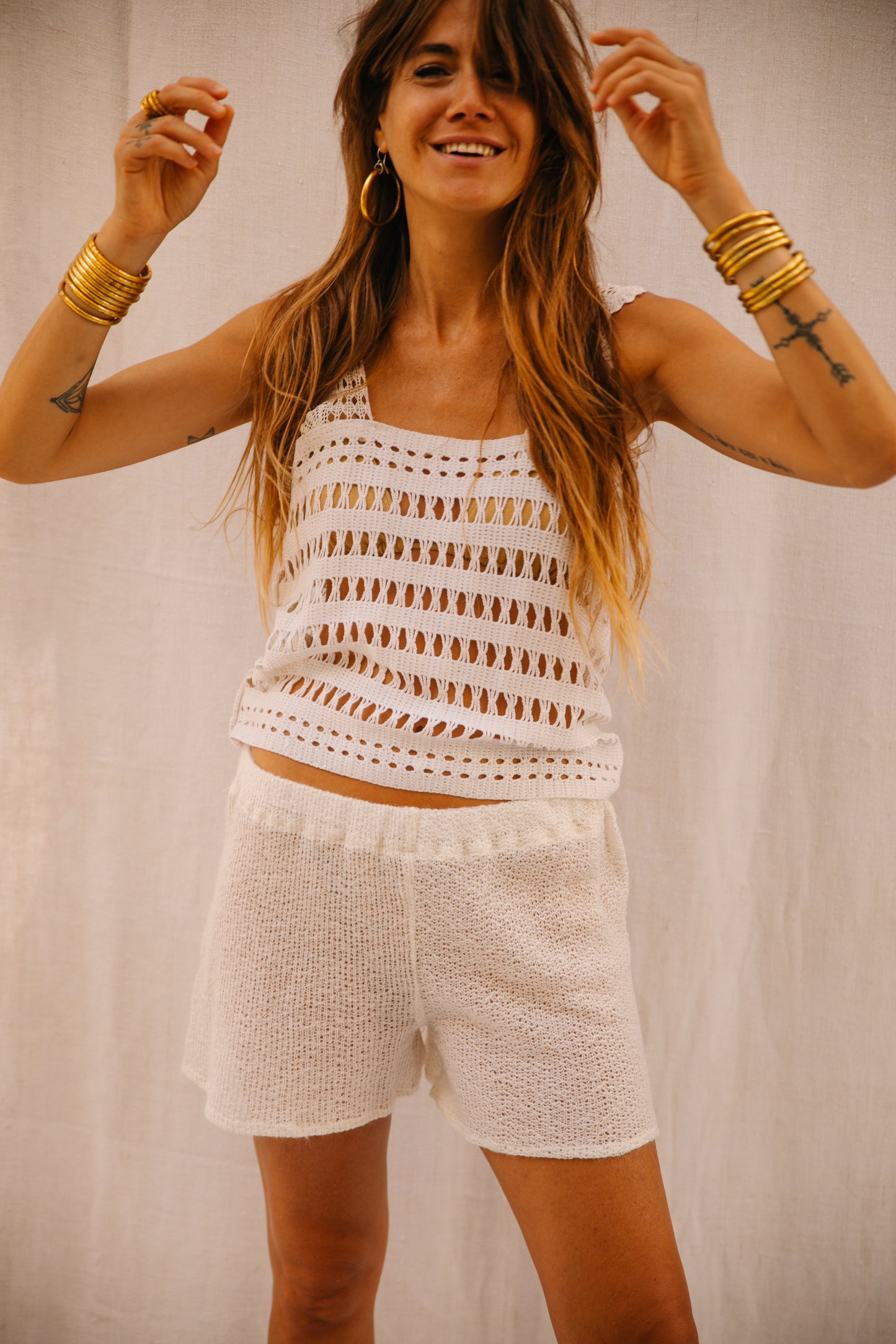 Up-cycled Vintage Crochet Top with French Lace Straps – Handmade by Vagabond Ibiza