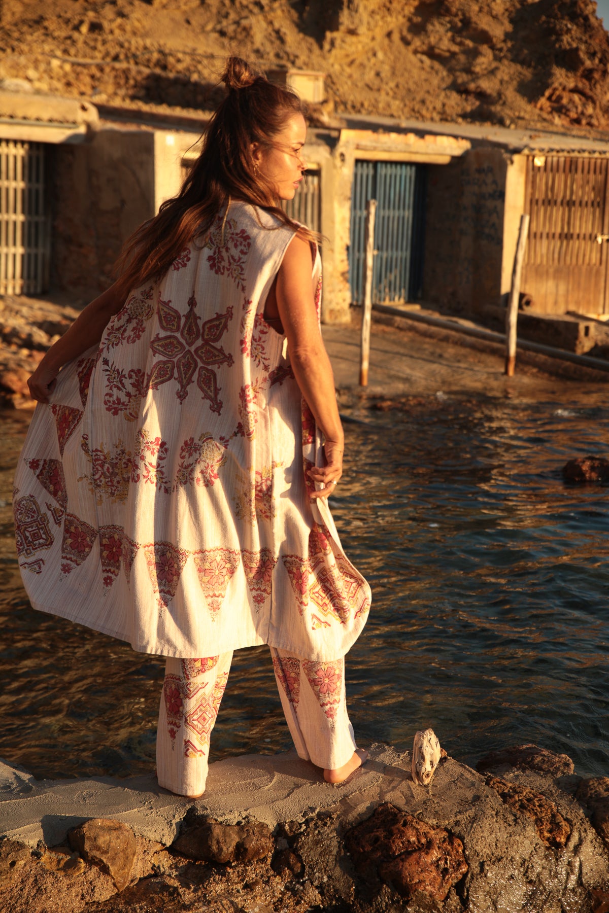 Vintage Indian cotton block printed textiles 2 piece set made by Vagabond Ibiza