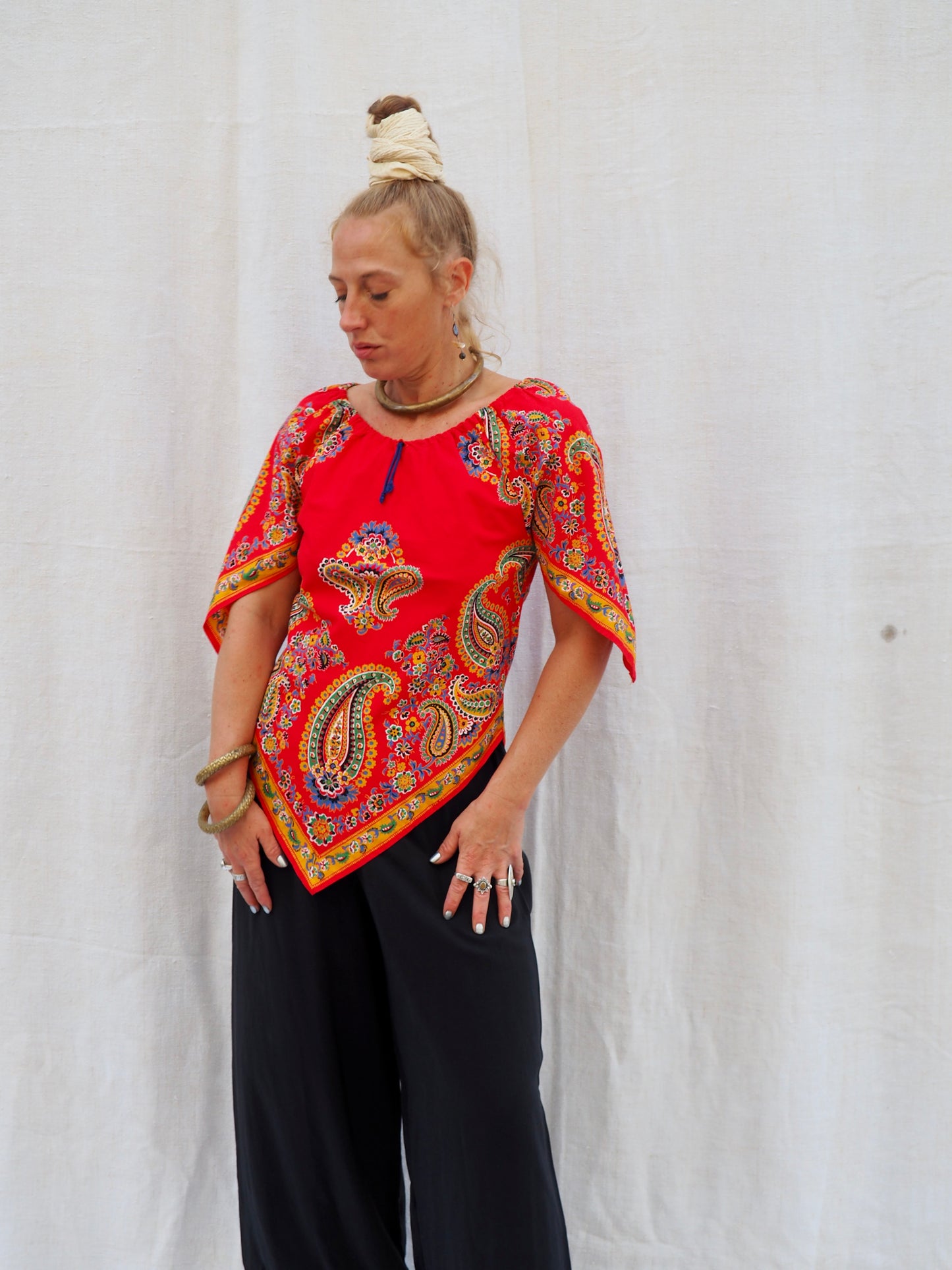 Upcycled 1970s Vintage Paisley Scarf Top – Handmade by Vagabond Ibiza