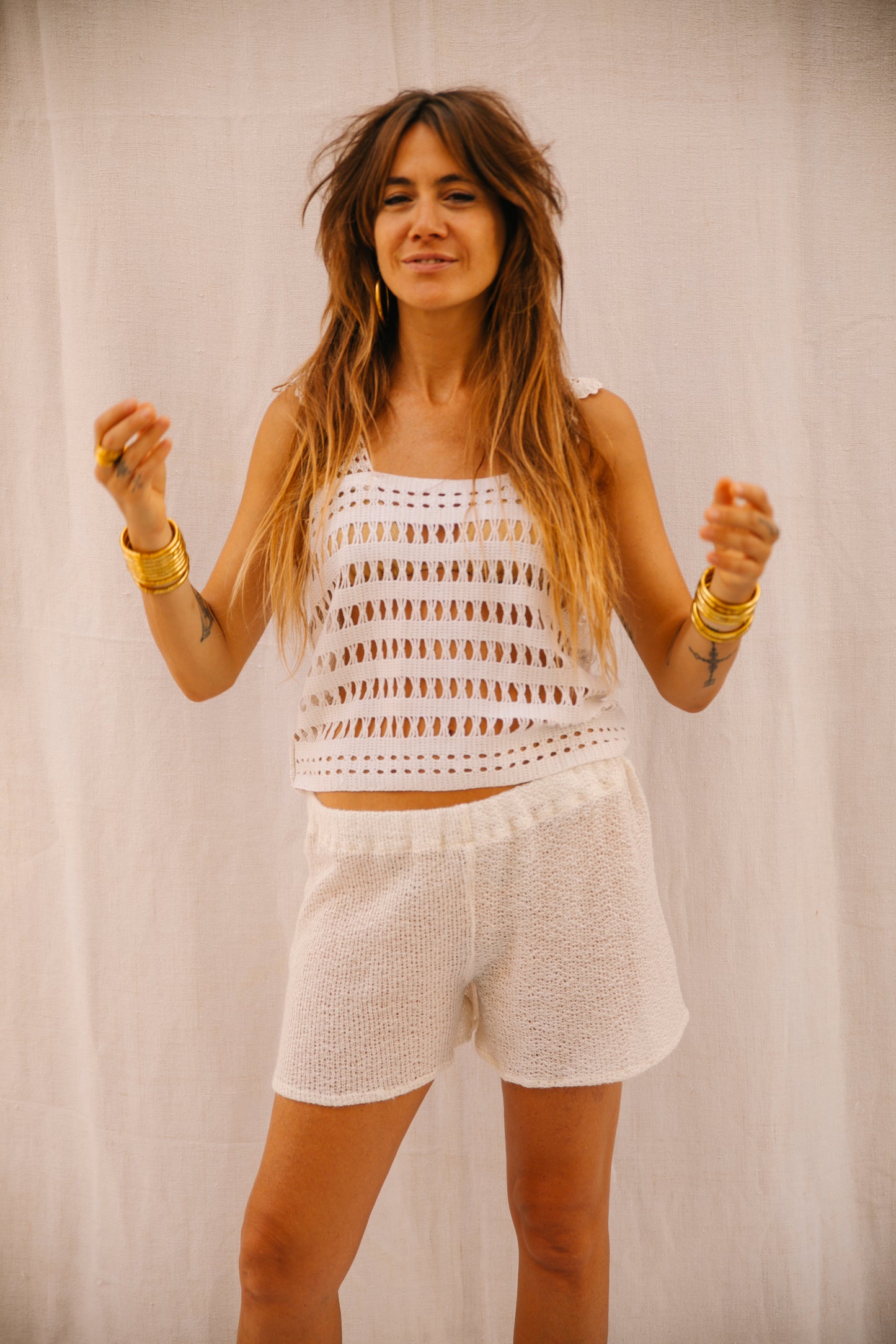 Up-cycled Vintage Crochet Top with French Lace Straps – Handmade by Vagabond Ibiza