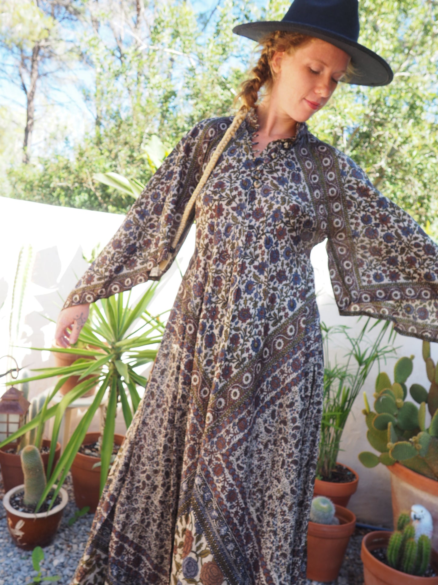 Original vintage Indian 1970’s Phool silk block printed dress a really special unique dress made from beautiful silk