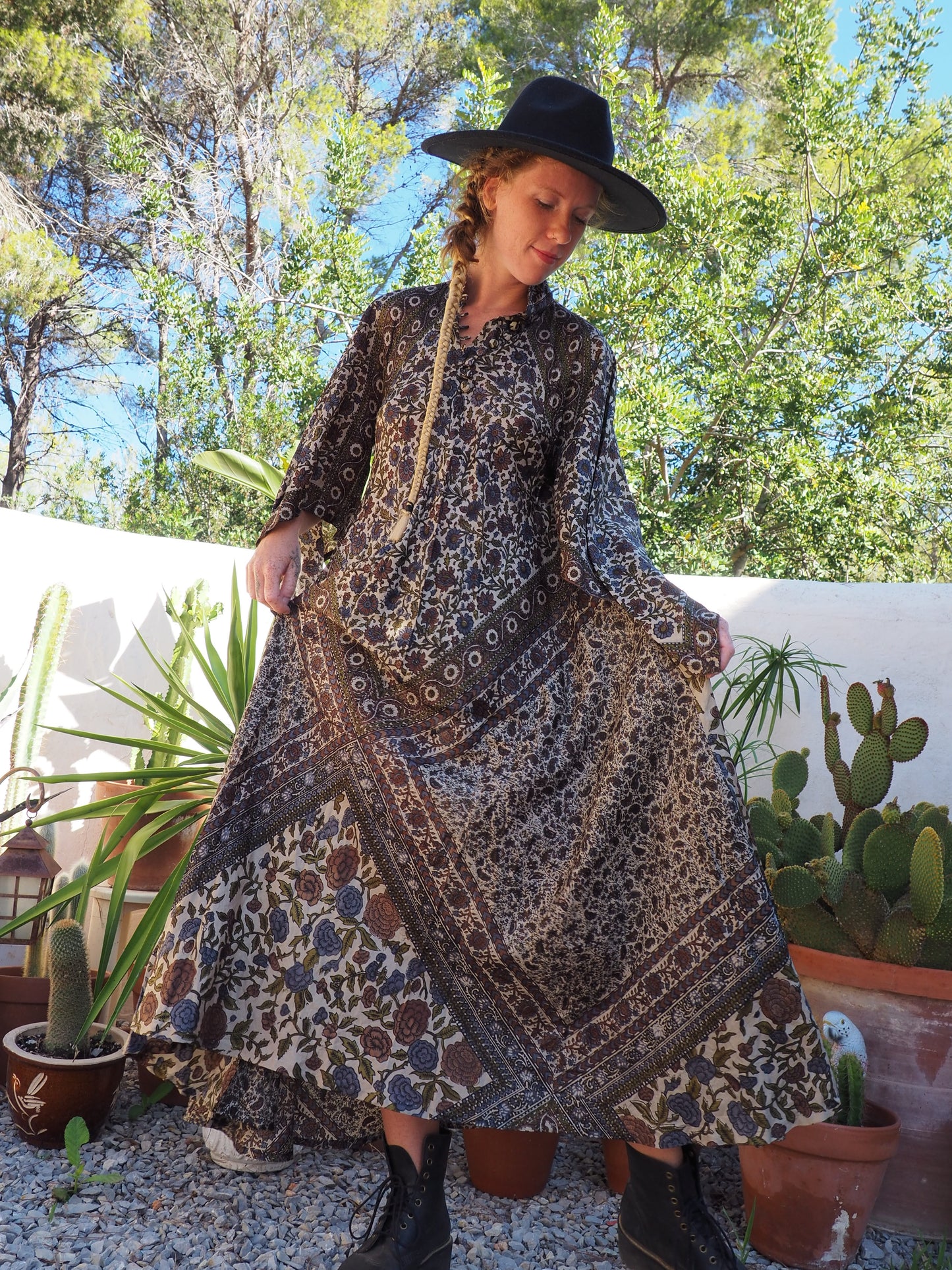 Original vintage Indian 1970’s Phool silk block printed dress a really special unique dress made from beautiful silk
