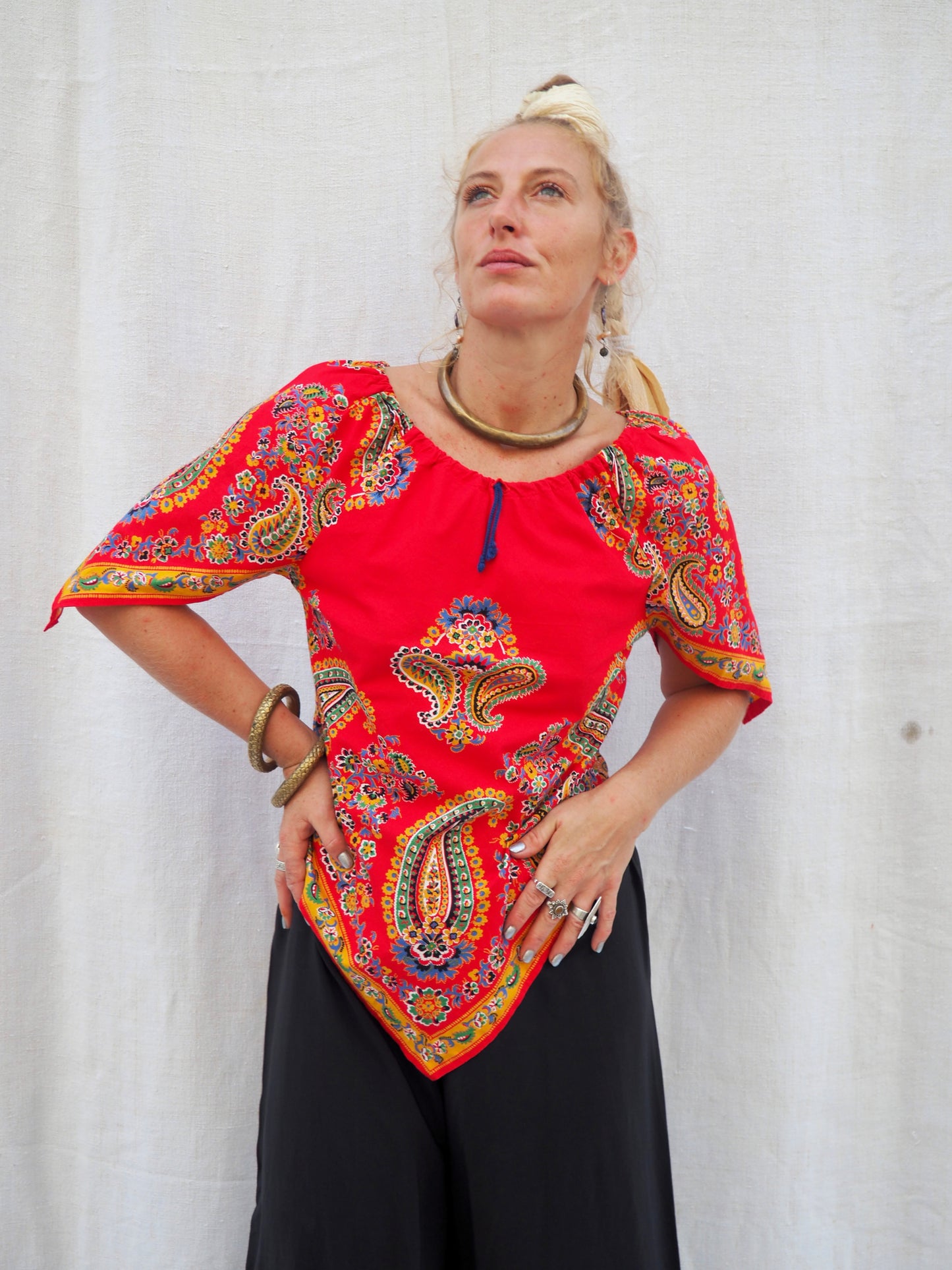 Upcycled 1970s Vintage Paisley Scarf Top – Handmade by Vagabond Ibiza