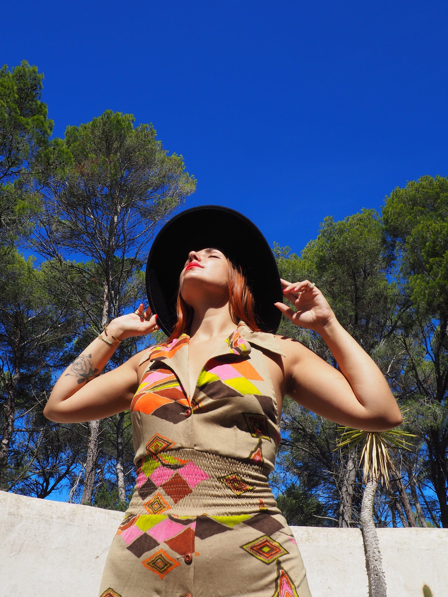 Vintage 1970’s super cool abstract printed maxi dress with a halter neck and cool collar details.