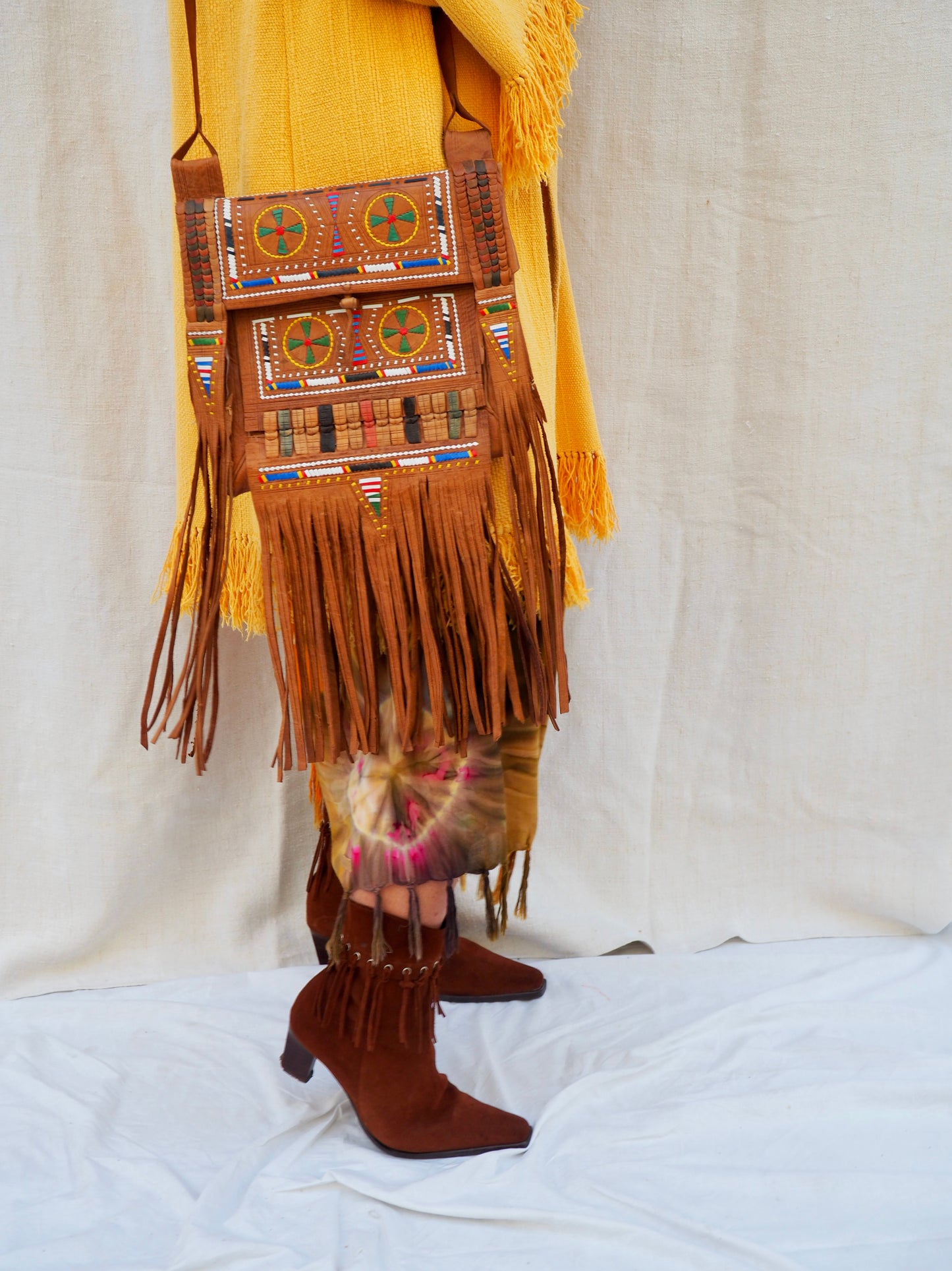 Vintage 1970s Leather Bag with Embroidery & Tassels – Bohemian Collector’s Item