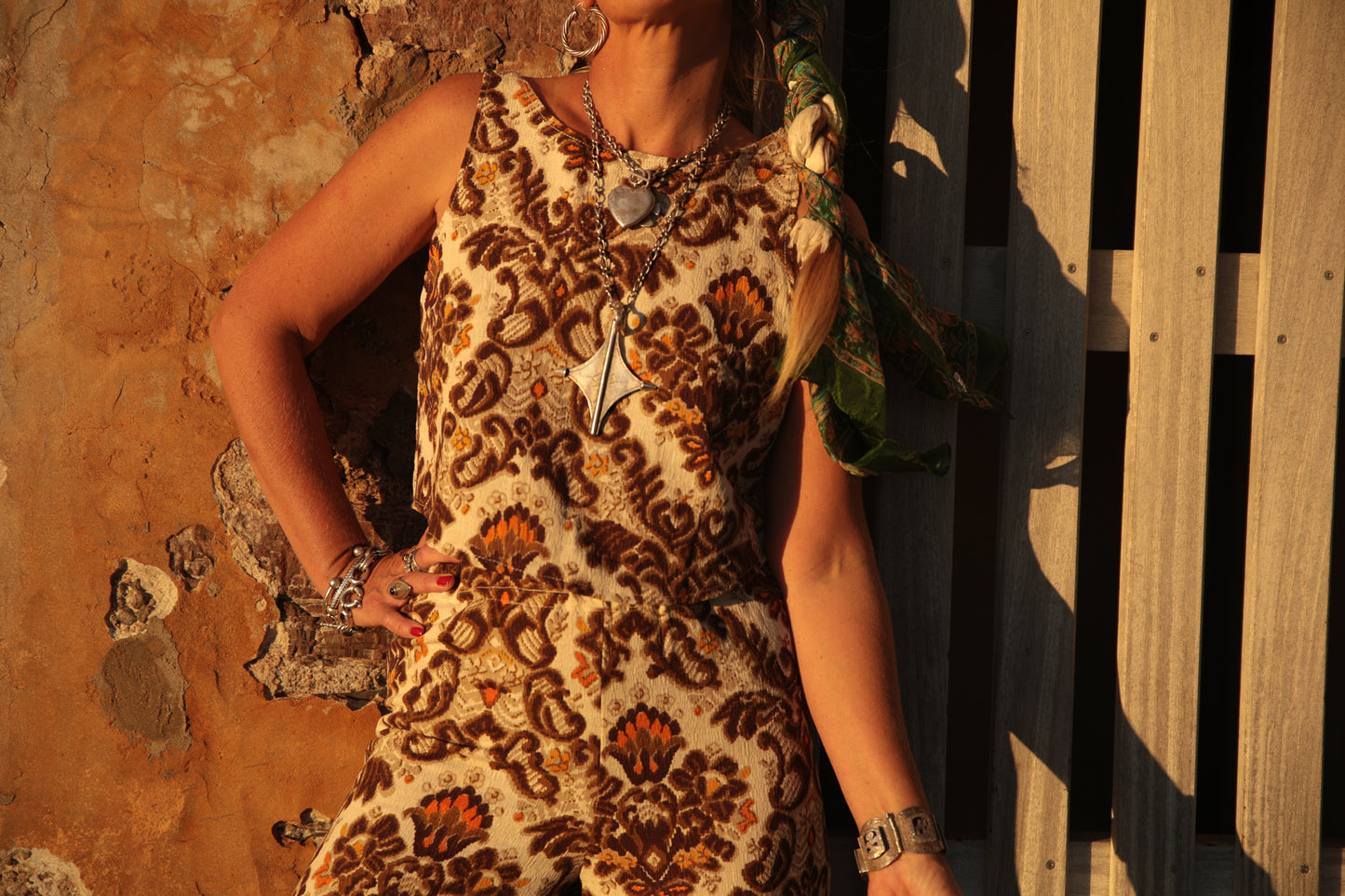 Vintage textiles up-cycled crop top made by vagabond Ibiza pants available separately