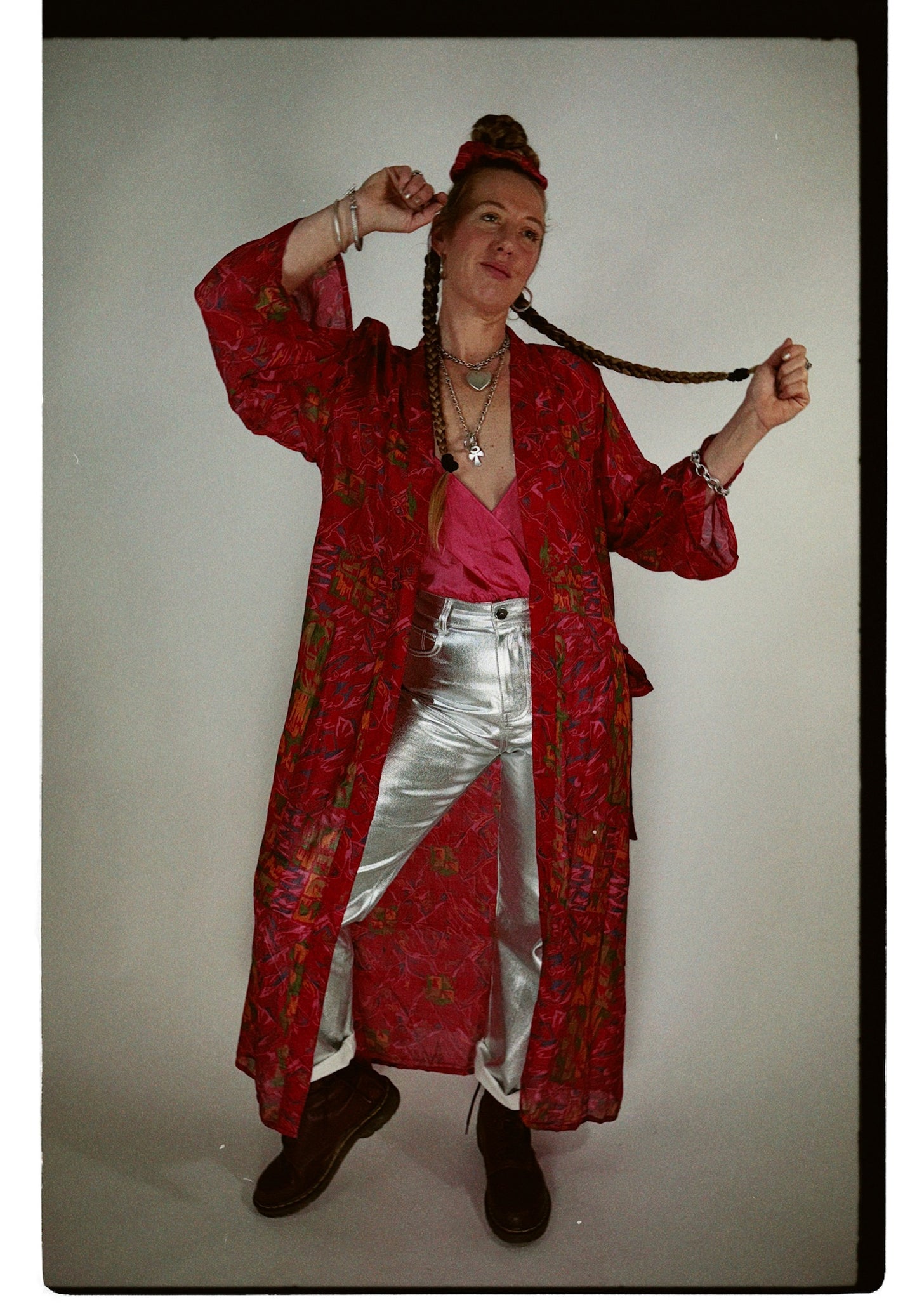 The Kardash Long Kimono – Up-cycled Vintage Sari long Kimono Robe with Waist Tie + Matching Scrunchy & Storage Bag