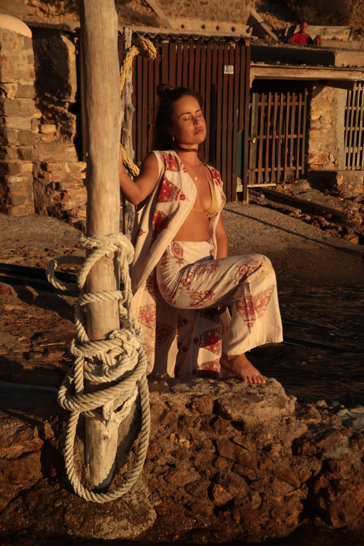 Vintage Indian cotton block printed textiles 2 piece set made by Vagabond Ibiza