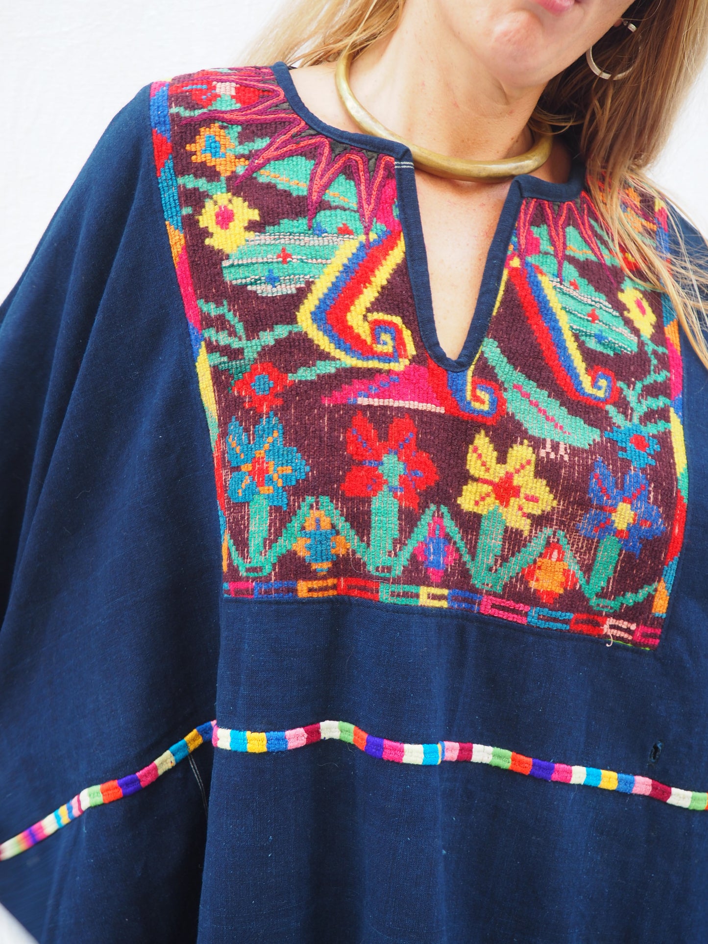 Vintage Guatemalan Oversized Poncho with Traditional Woven Embroidery