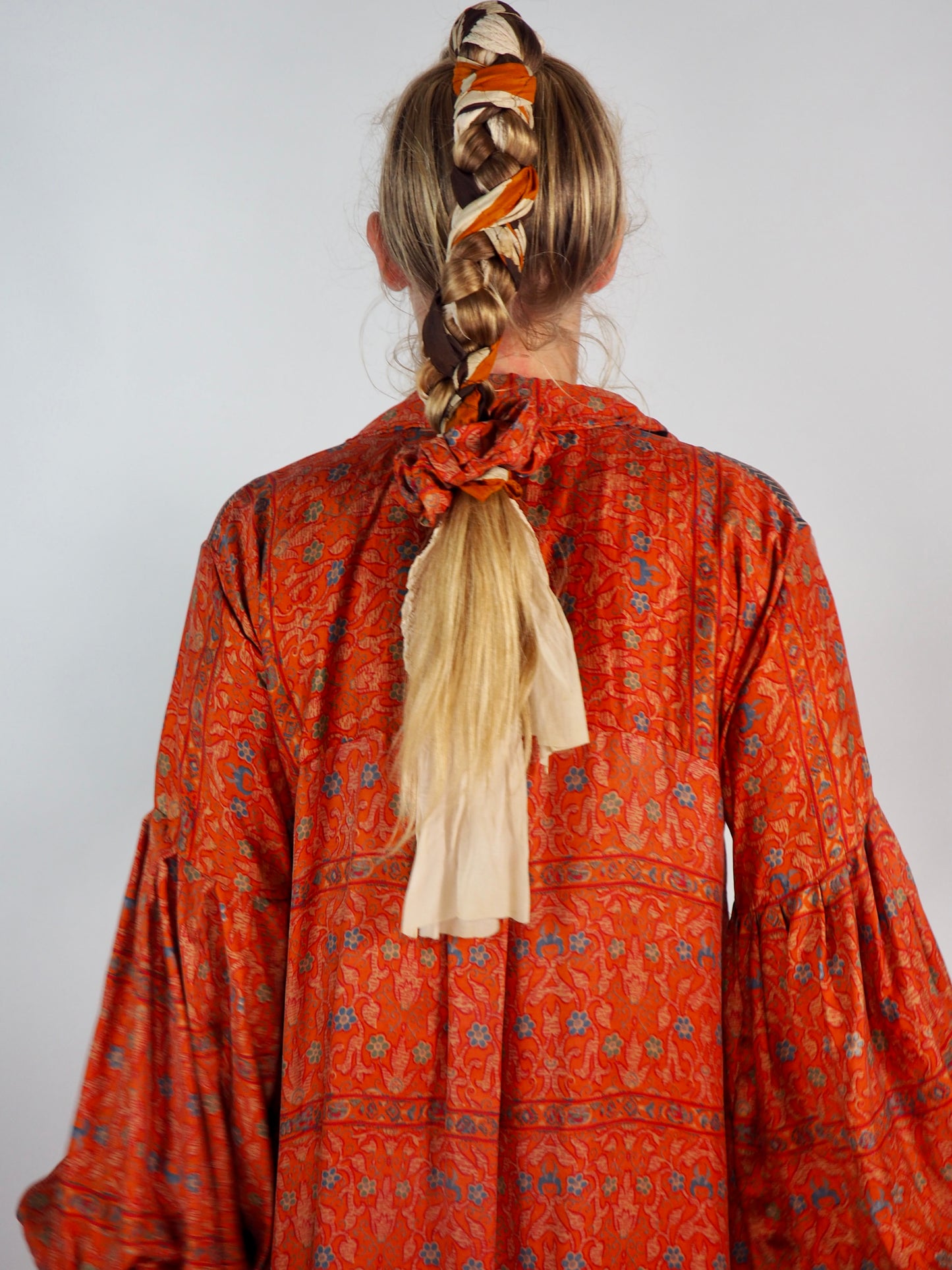 The Lenya Up-cycled Vintage Sari Dress – Sustainable Boho Dress with Oversized Sleeves Matching Scrunchy & Storage Bag*