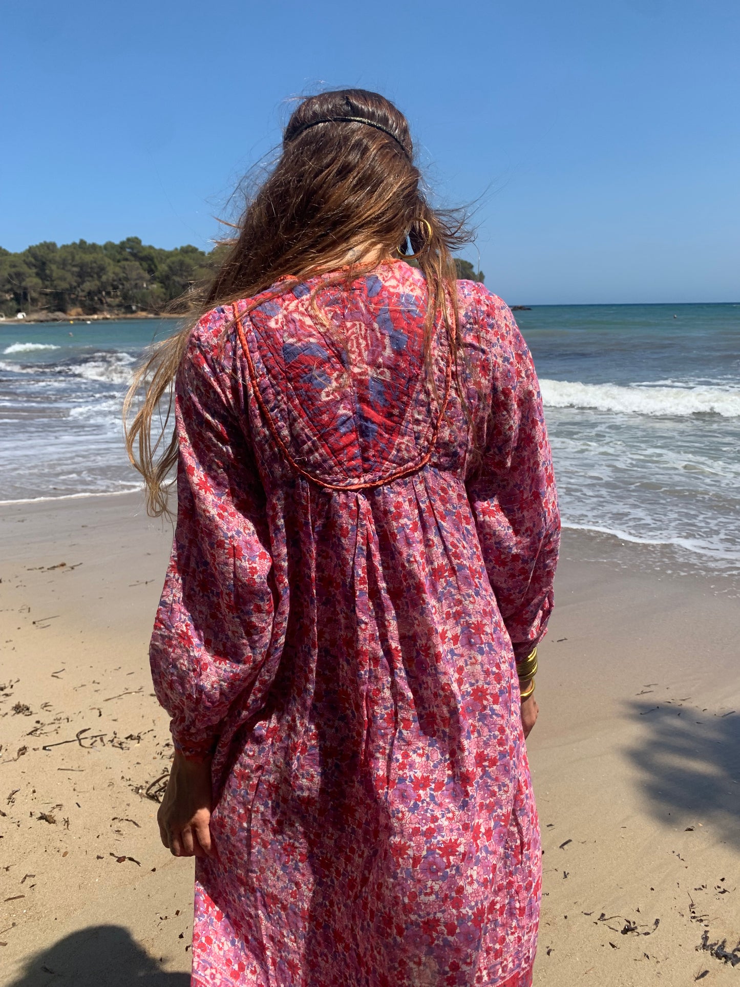 Vintage Original 1970’s rare Indian fine cotton block printed floral dress in pink