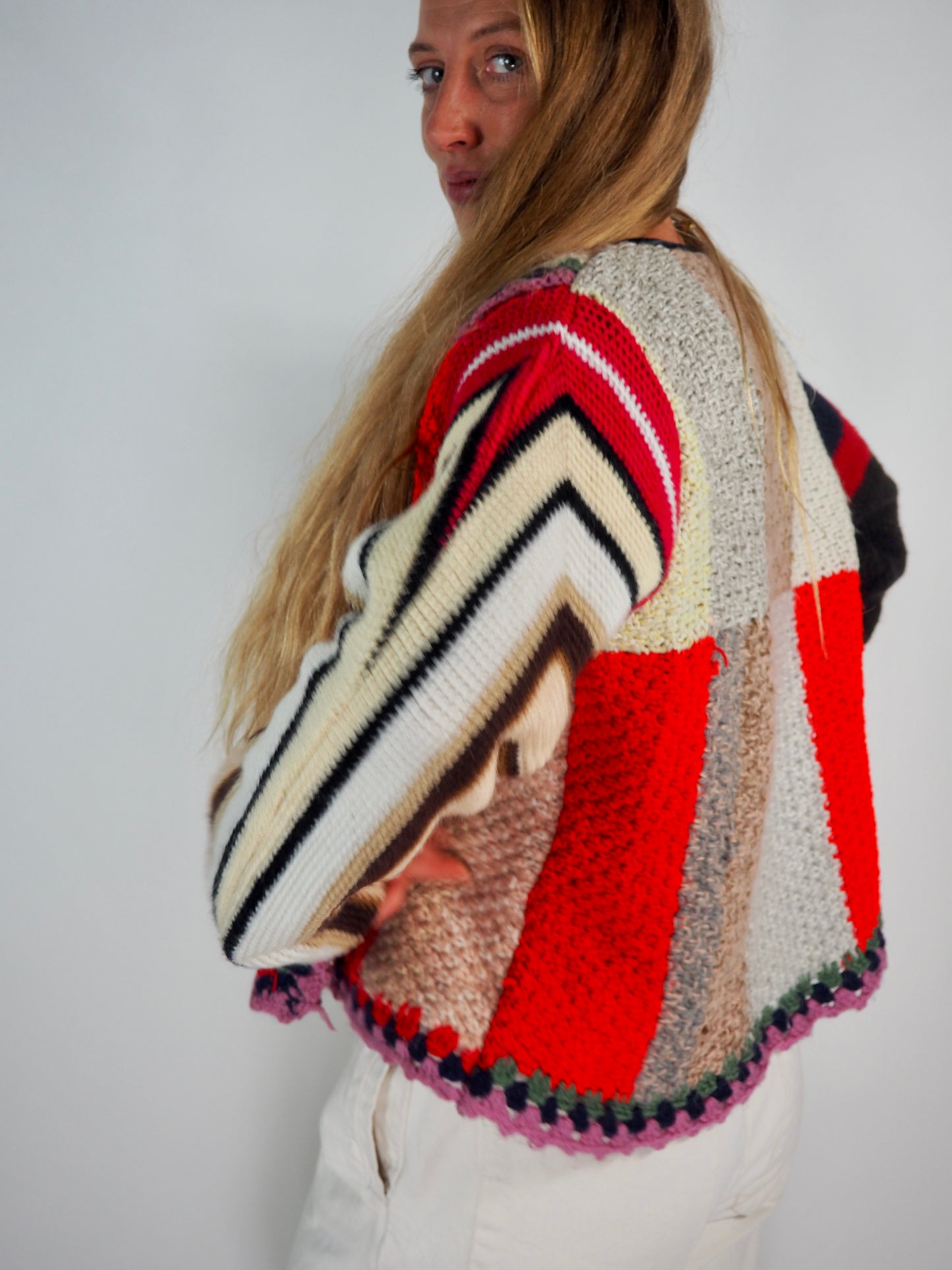 This one-of-a-kind vintage jacket is a true statement piece, crafted from a mix of cotton and wool crochet