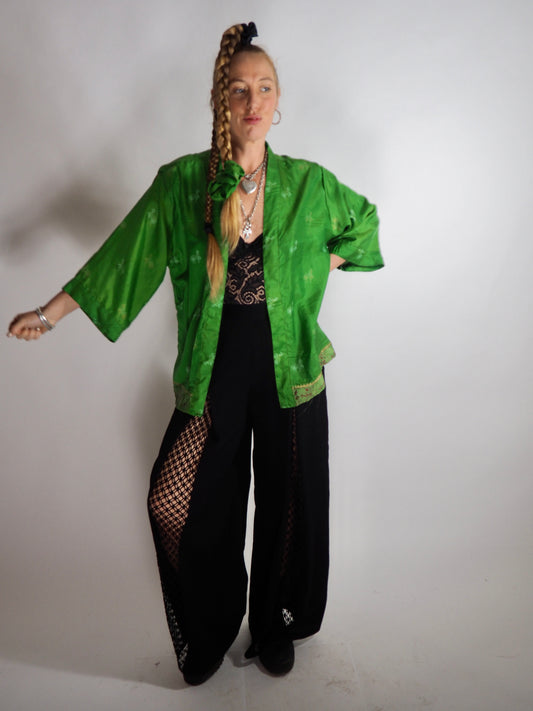 The Kardash Short Kimono – Vintage Re-cycled Sari Kimono Jacket with Waist Tie + Matching Scrunchy & Storage Bag