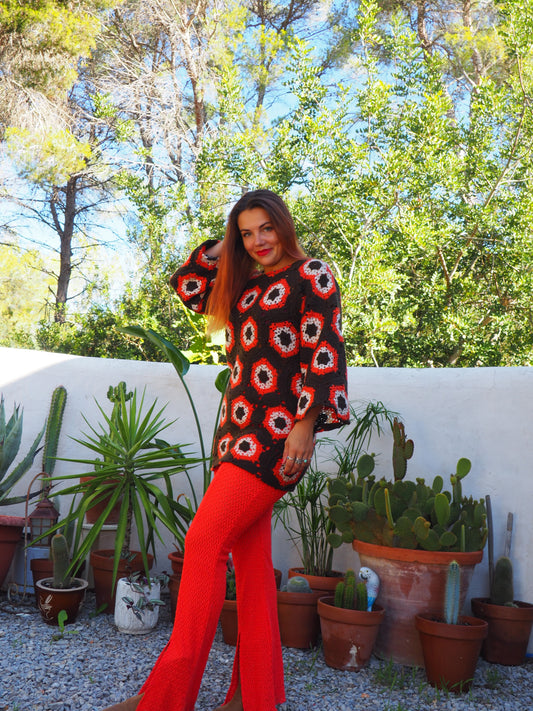 Vintage crochet orange and brown jumper dress up-cycled by Vagabond Ibiza