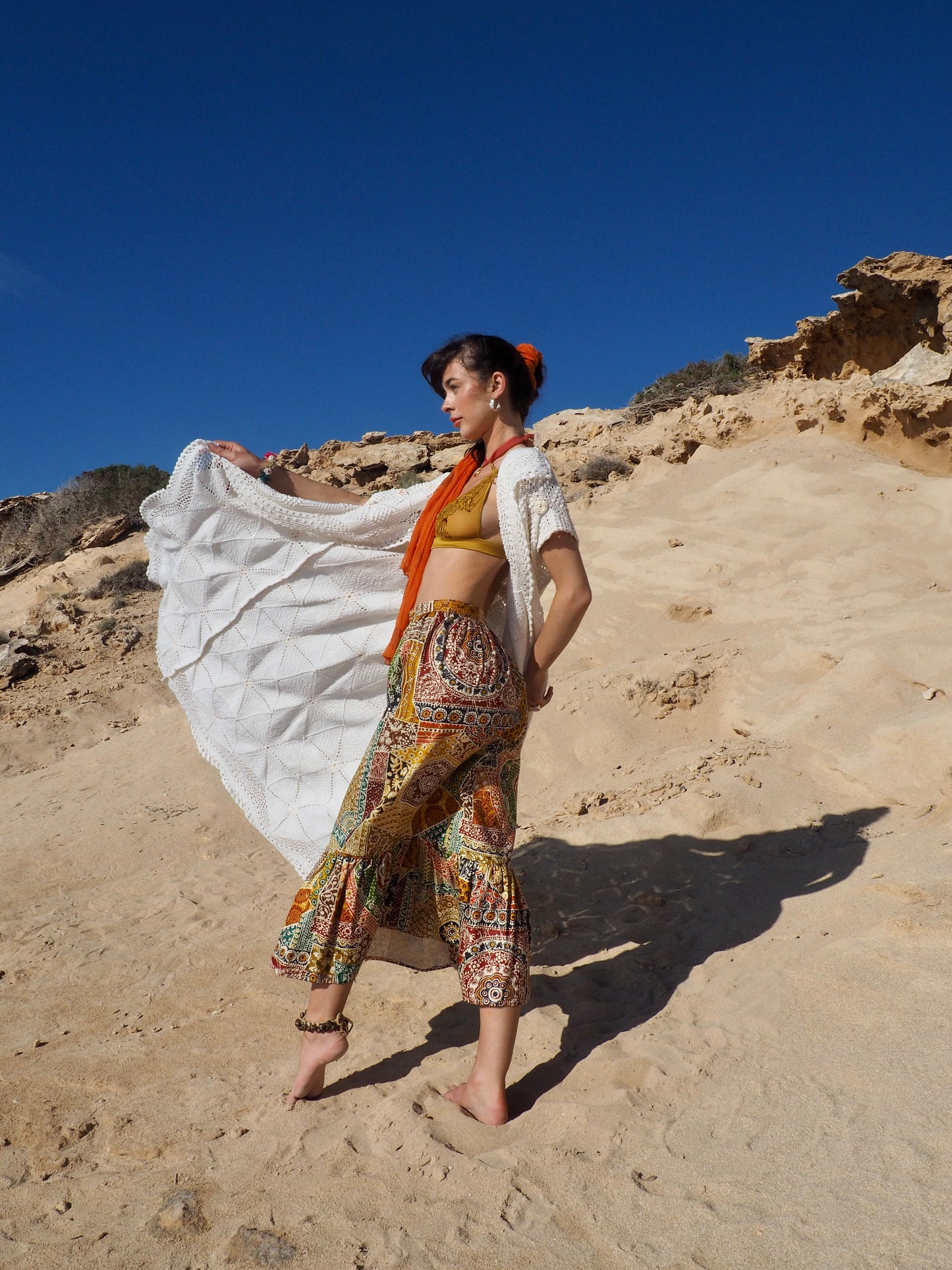 Vintage white French crochet up-cycled jacket by Vagabond Ibiza