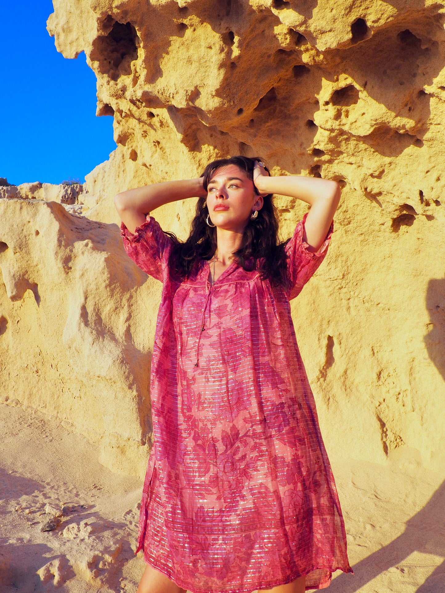 Original vintage 1970’s indian block printed fine cotton gauze dress