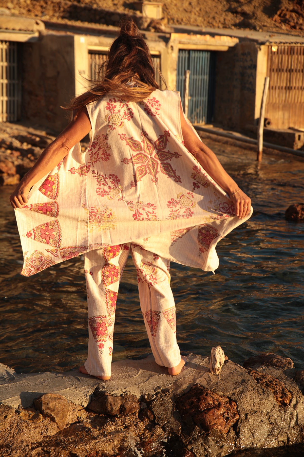 Vintage Indian cotton block printed textiles 2 piece set made by Vagabond Ibiza