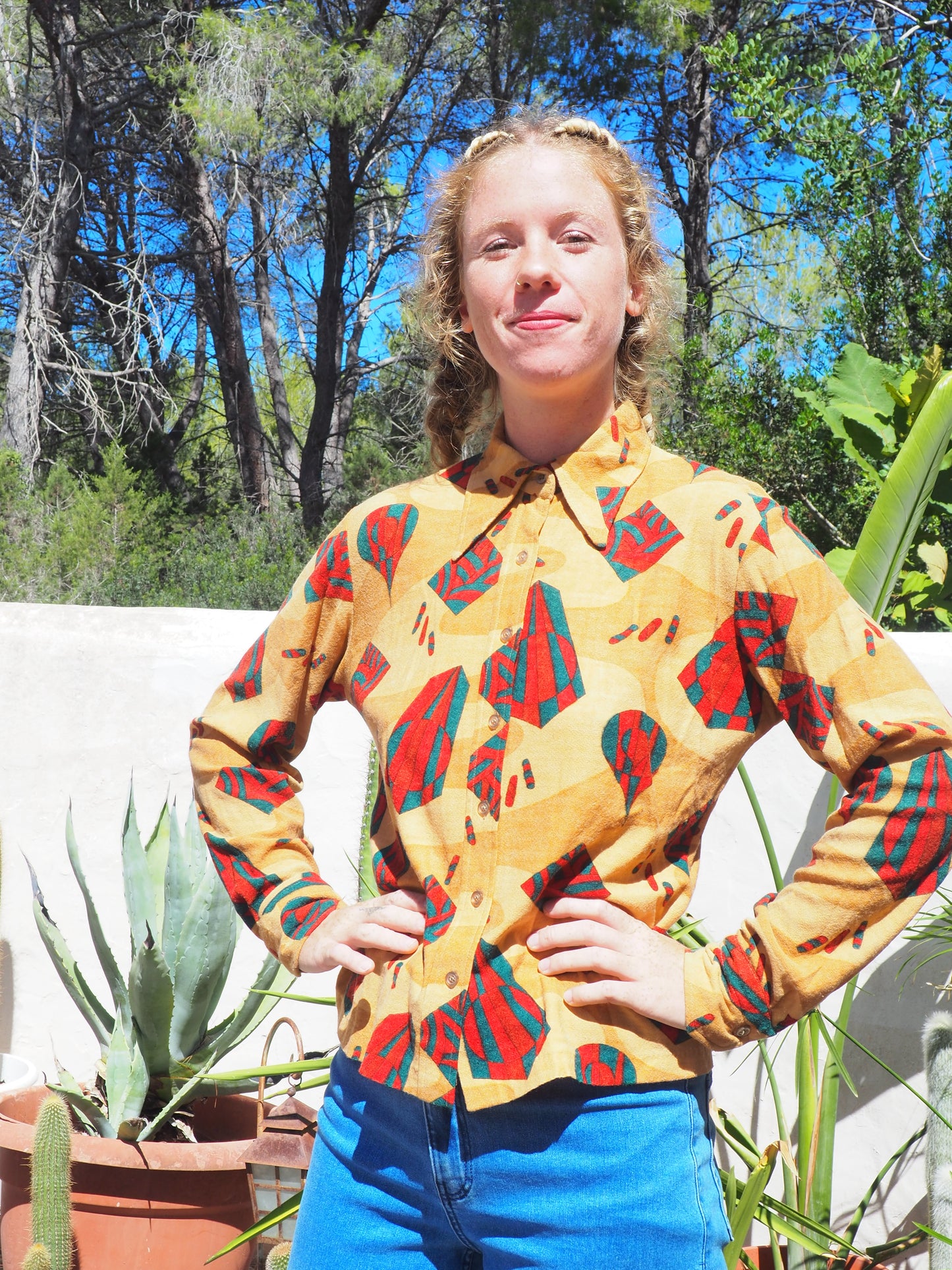Vintage 1970’s abstract printed shirt with oversized collar