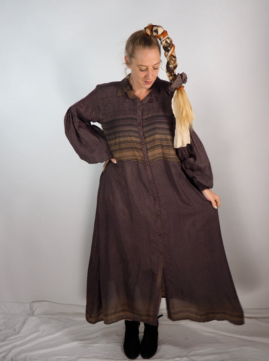 The Lenya Up-cycled Vintage Sari Dress – Sustainable Boho Dress with Oversized Sleeves Matching Scrunchy & Storage Bag*