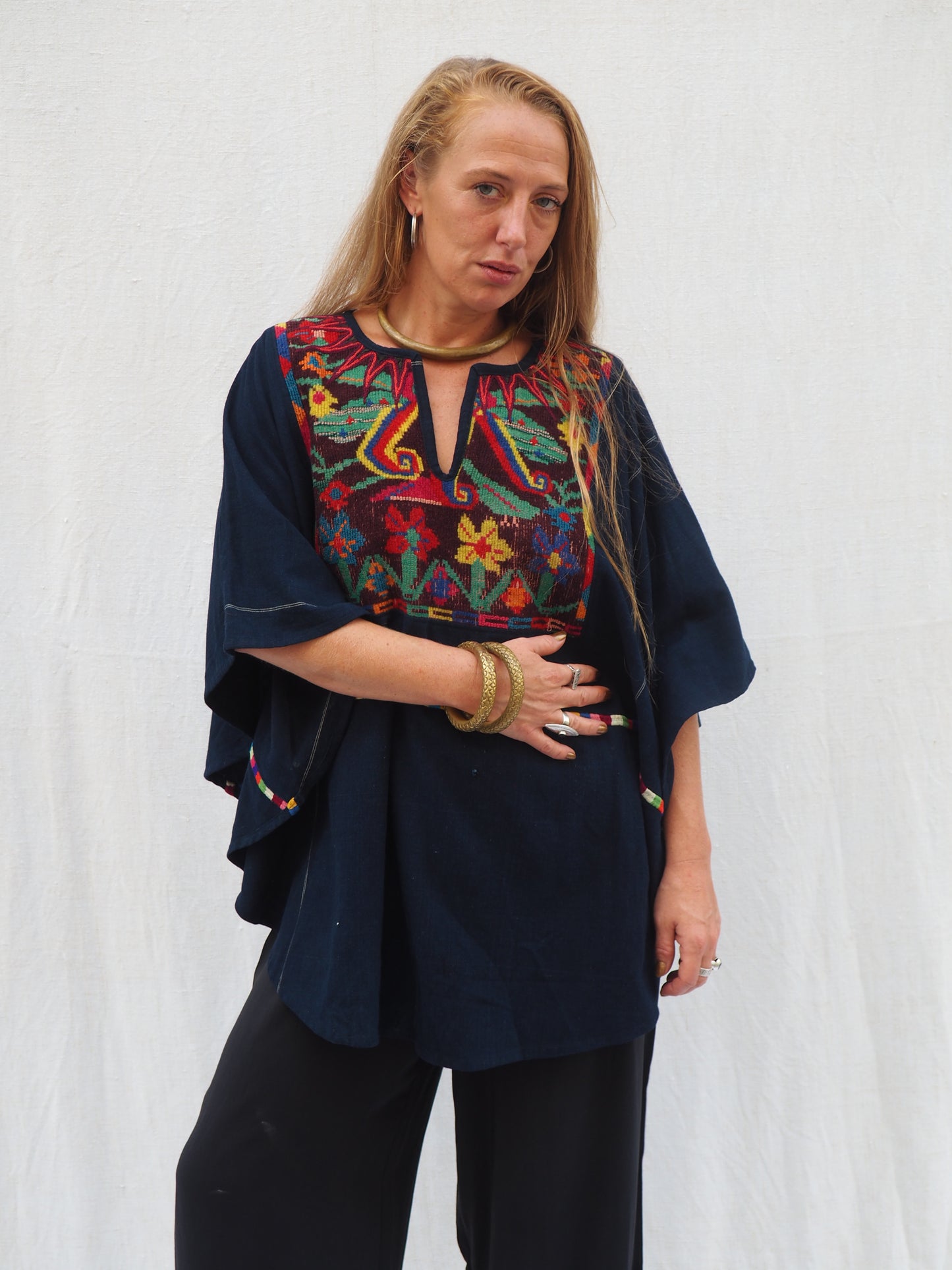 Vintage Guatemalan Oversized Poncho with Traditional Woven Embroidery